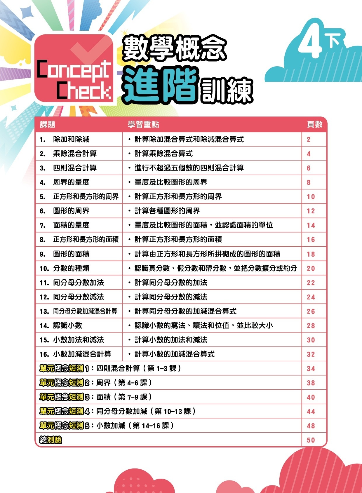【$99/2本】Concept Check 數學概念進階訓練 (新課程版) 4下