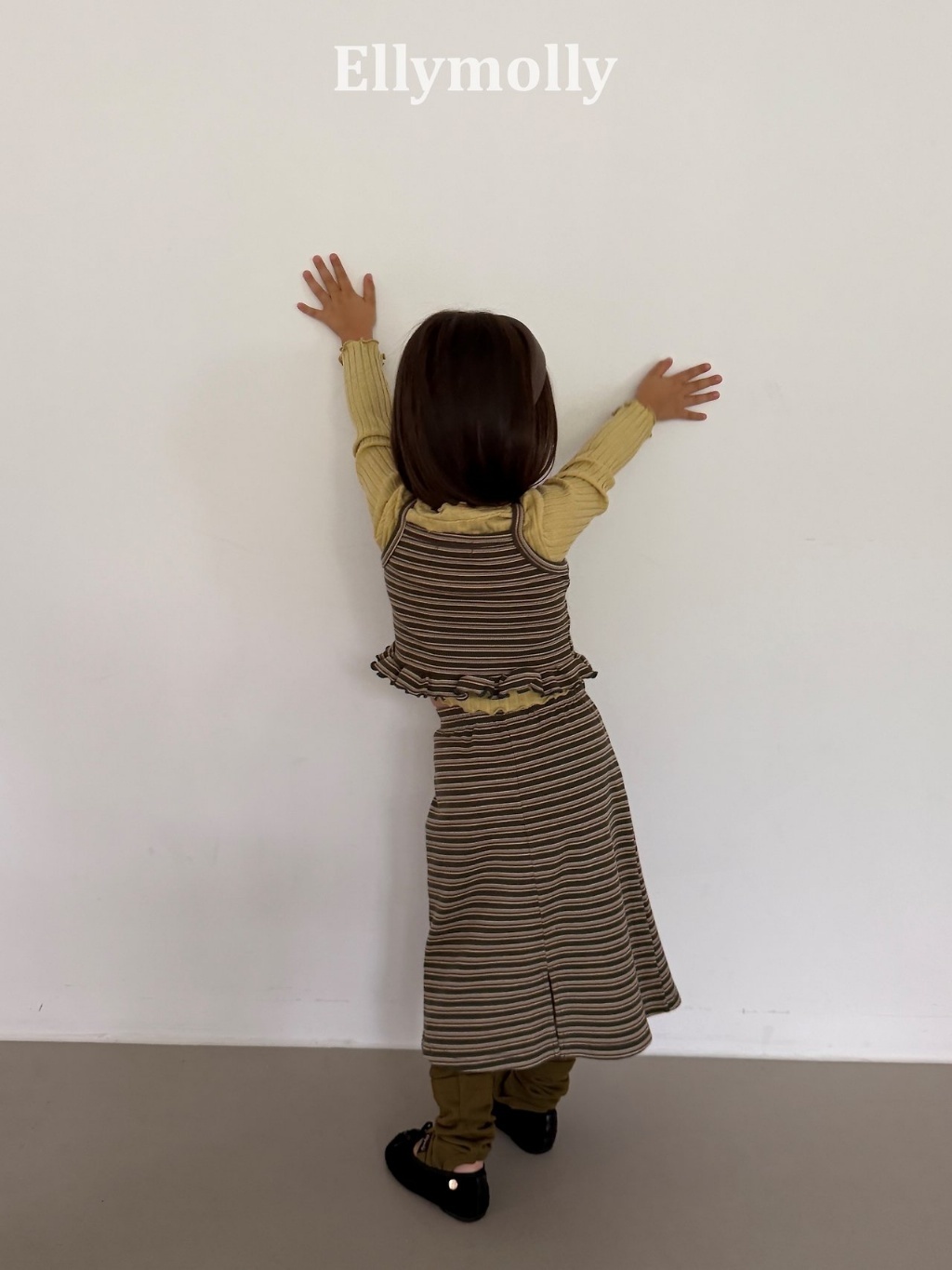 正韓秋EllyMolly 文青後開衩條紋長裙