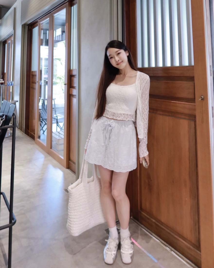 LINA LINA心動邂逅滿版蕾絲外套背心兩件組-優美白