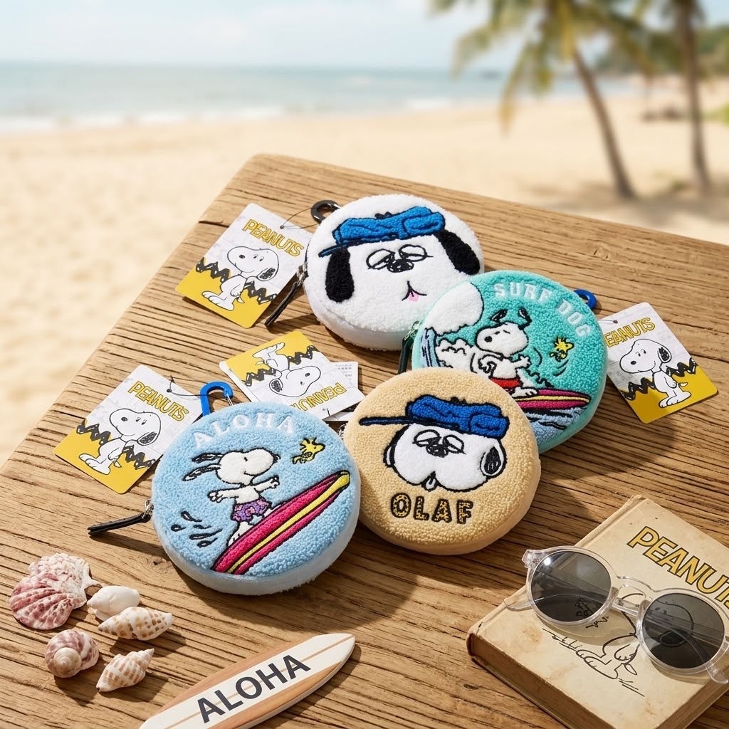 【最新發售】JP Snoopy 毛巾刺繡圓形散子包 快扣 4571 TK260731