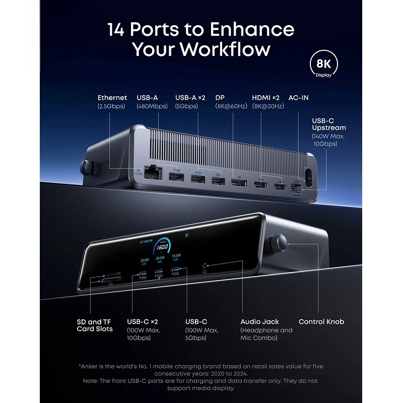 Anker Prime 充電基座 (14-in-1, 三螢幕) A83B3