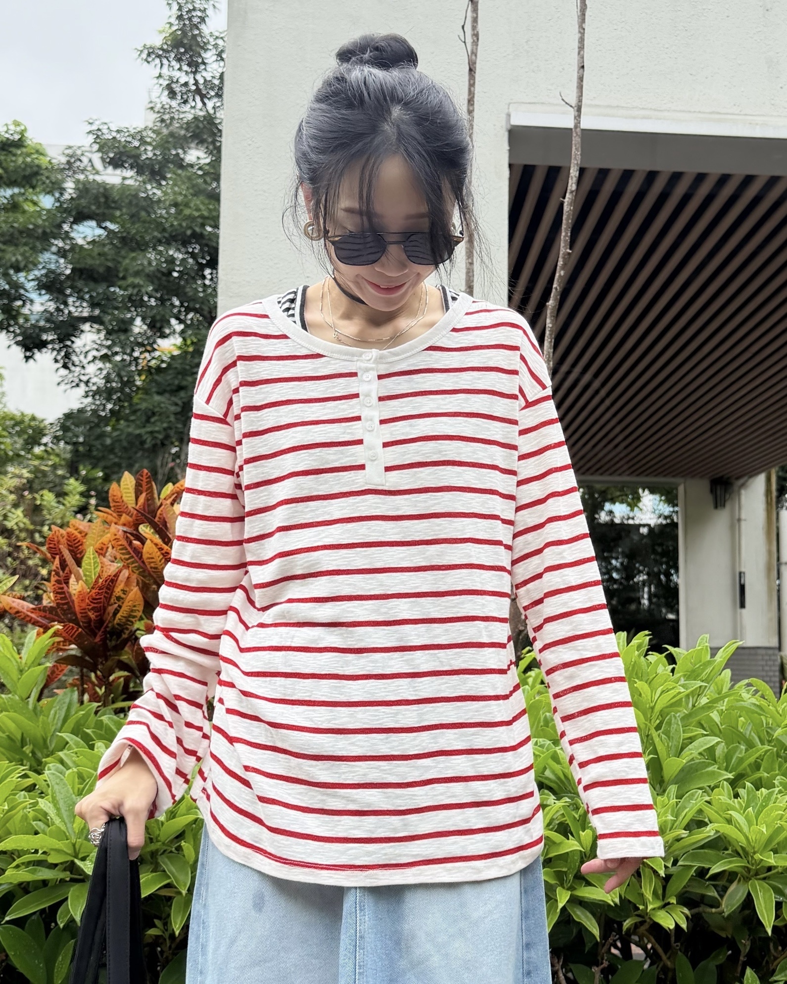 8月新品♥休閒寬鬆橫間長袖Top