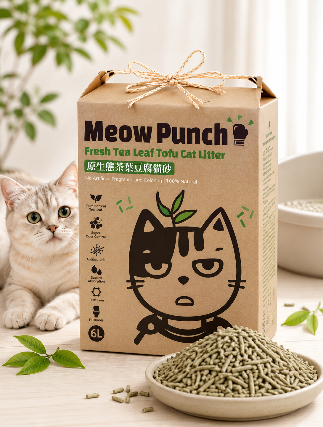 Meow Punch 原生態茶葉豆腐貓砂 (6L)
