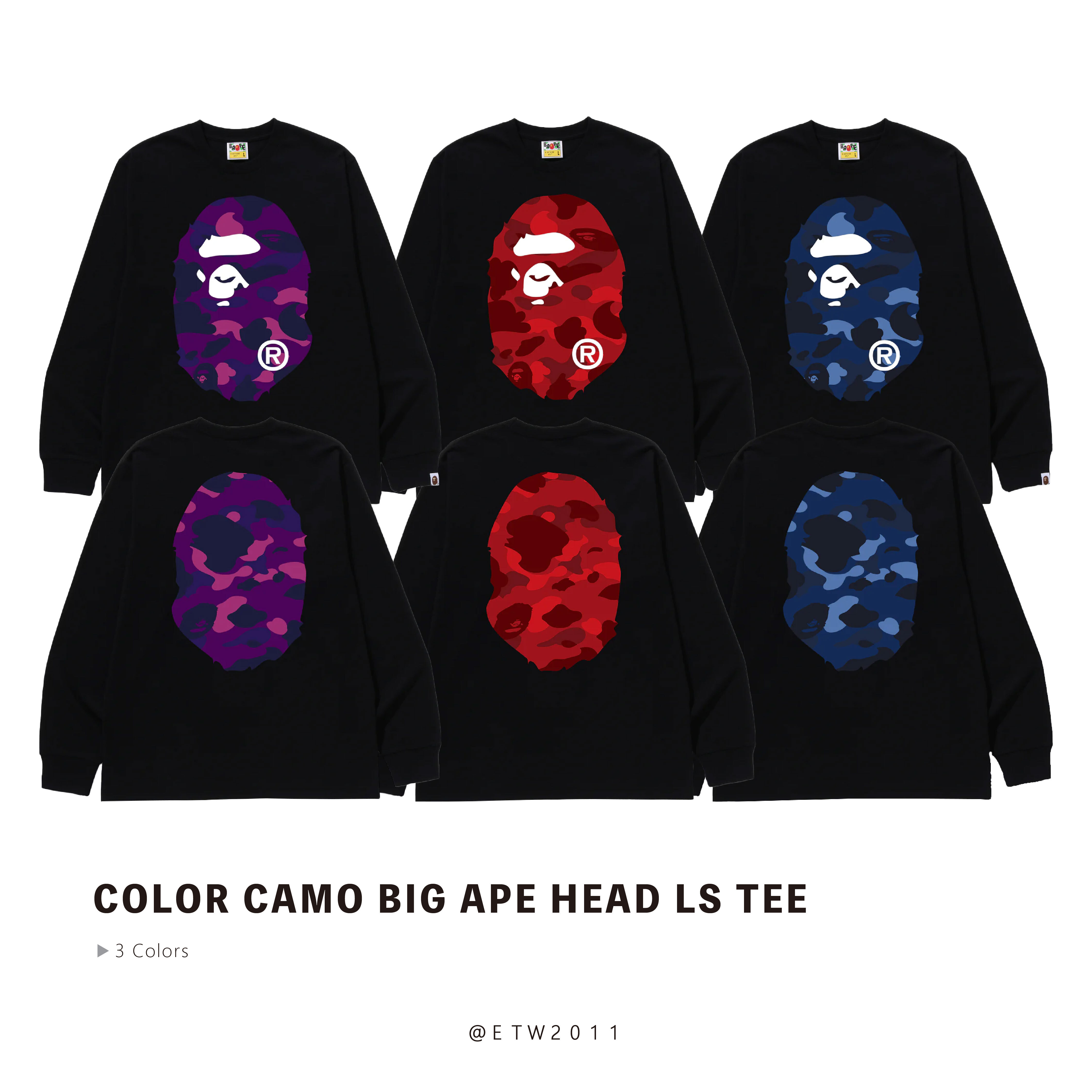 ☆ETW☆【EASY TO WEAR】BAPE Color Camo Big Ape Head Ls Tee 猿人 長袖 大logo 秋冬