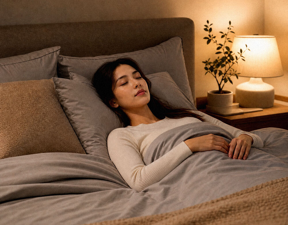 年輕女性臥床仰躺閉眼