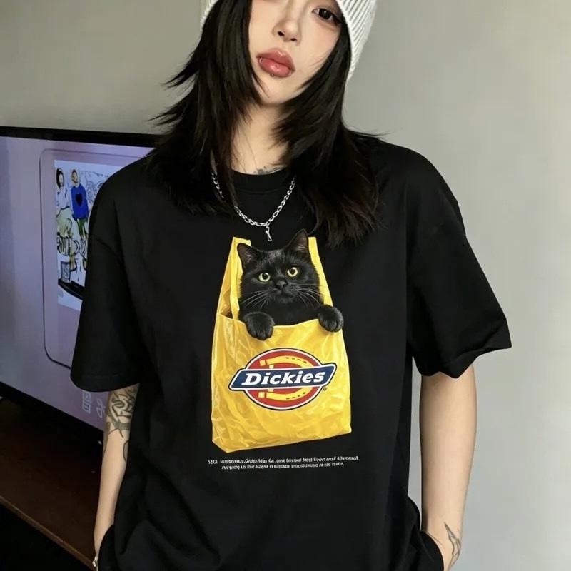 DICKIES 購物袋貓咪 短袖 胸前大圖 復古 可愛 男女同款