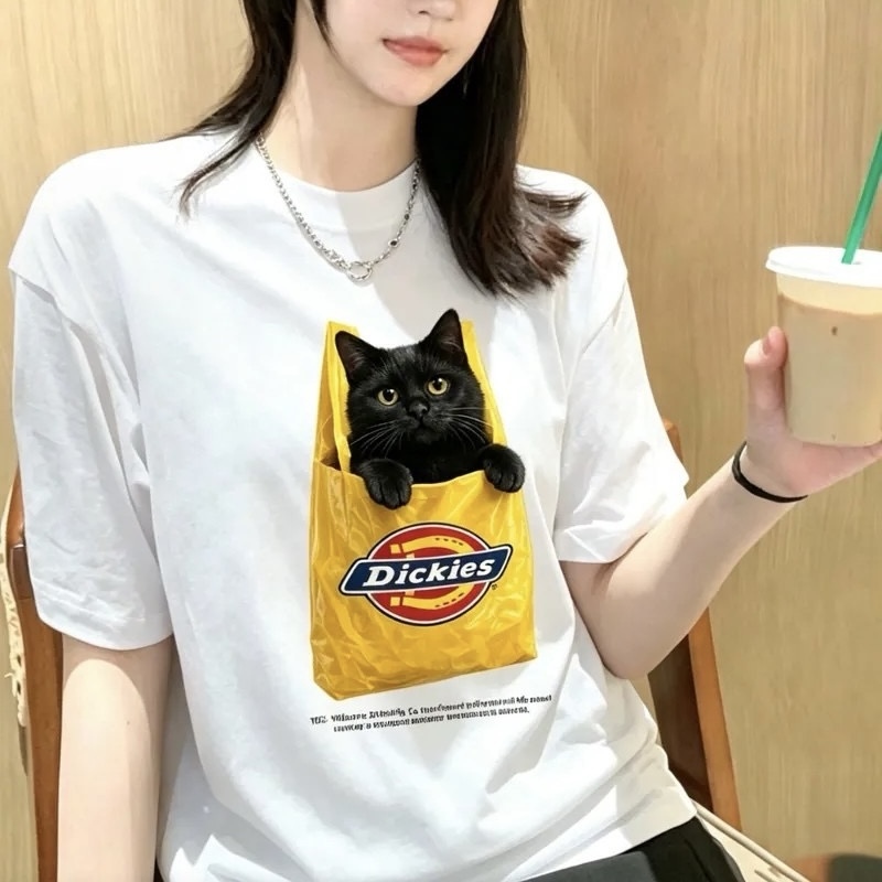 DICKIES 購物袋貓咪 短袖 胸前大圖 復古 可愛 男女同款