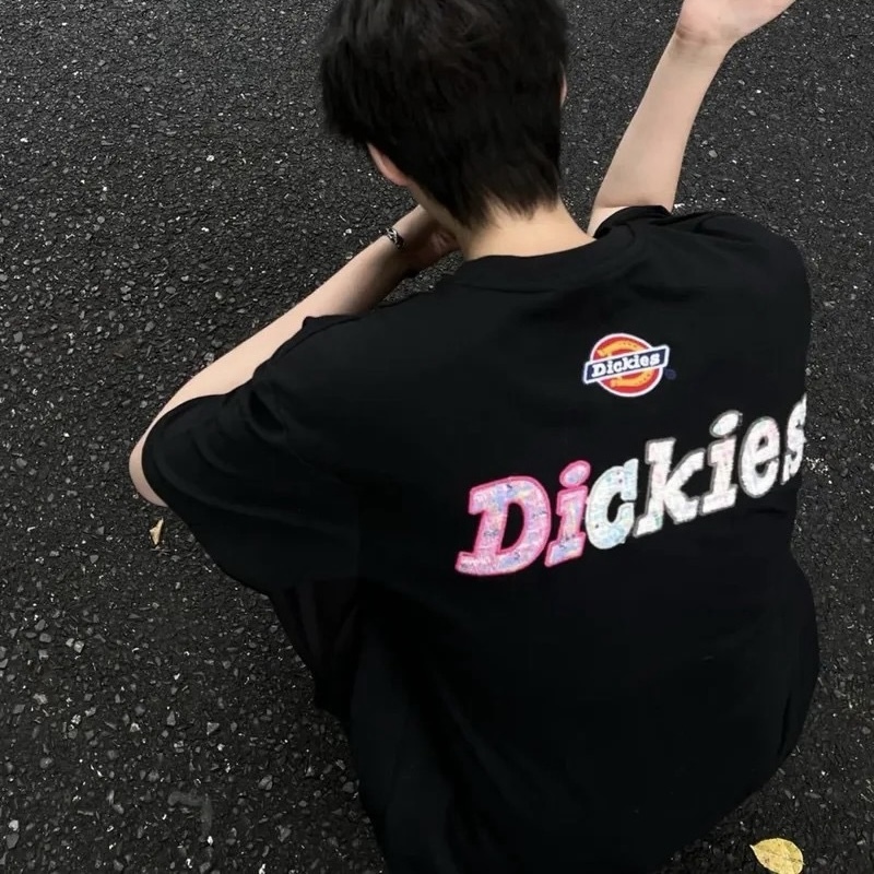 DICKIES 格紋拼接 短袖 背後大圖 復古 厚磅 男女同款 情侶衣