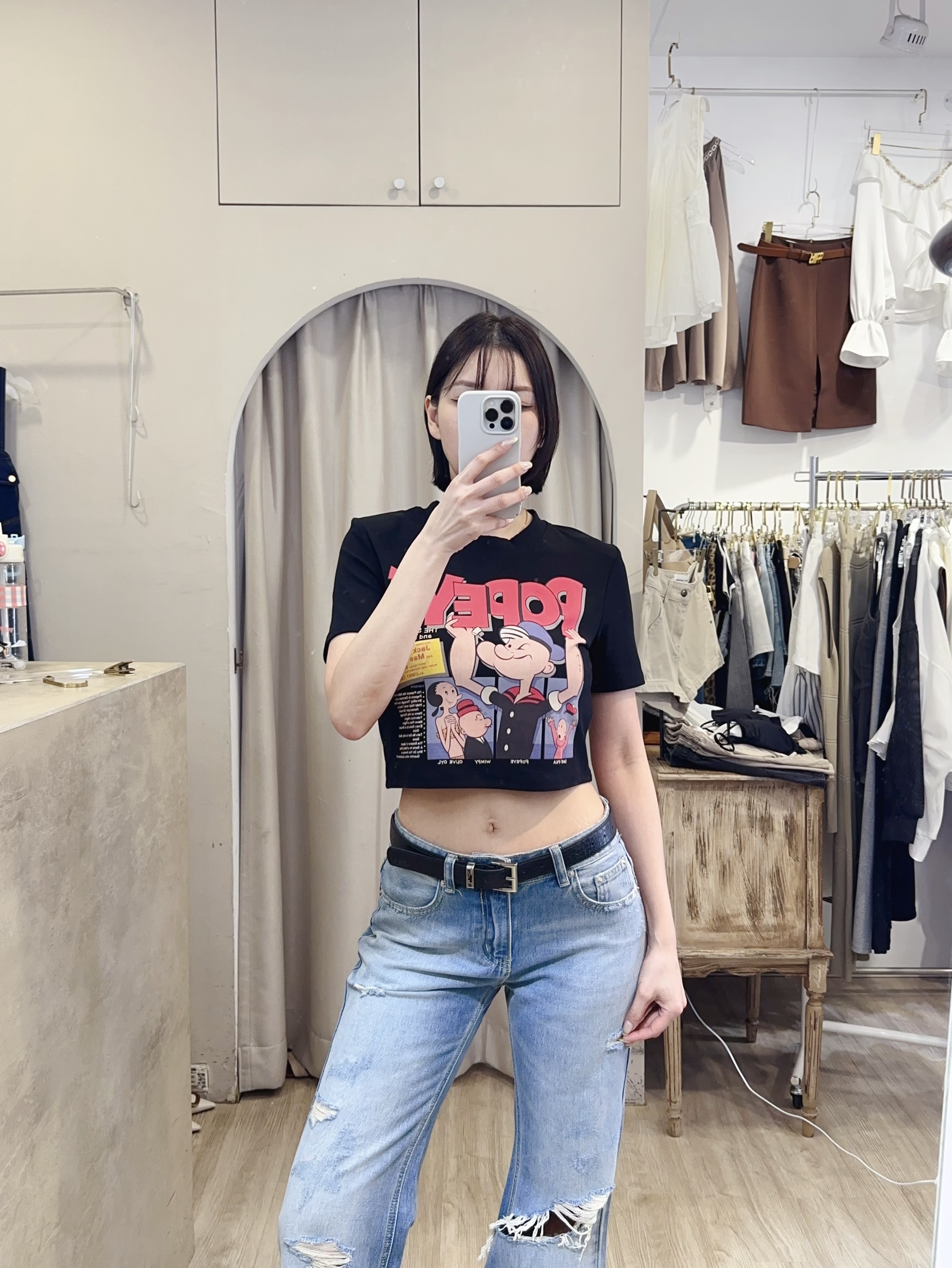 美式卡通普派短ＴＥＥ 黑白