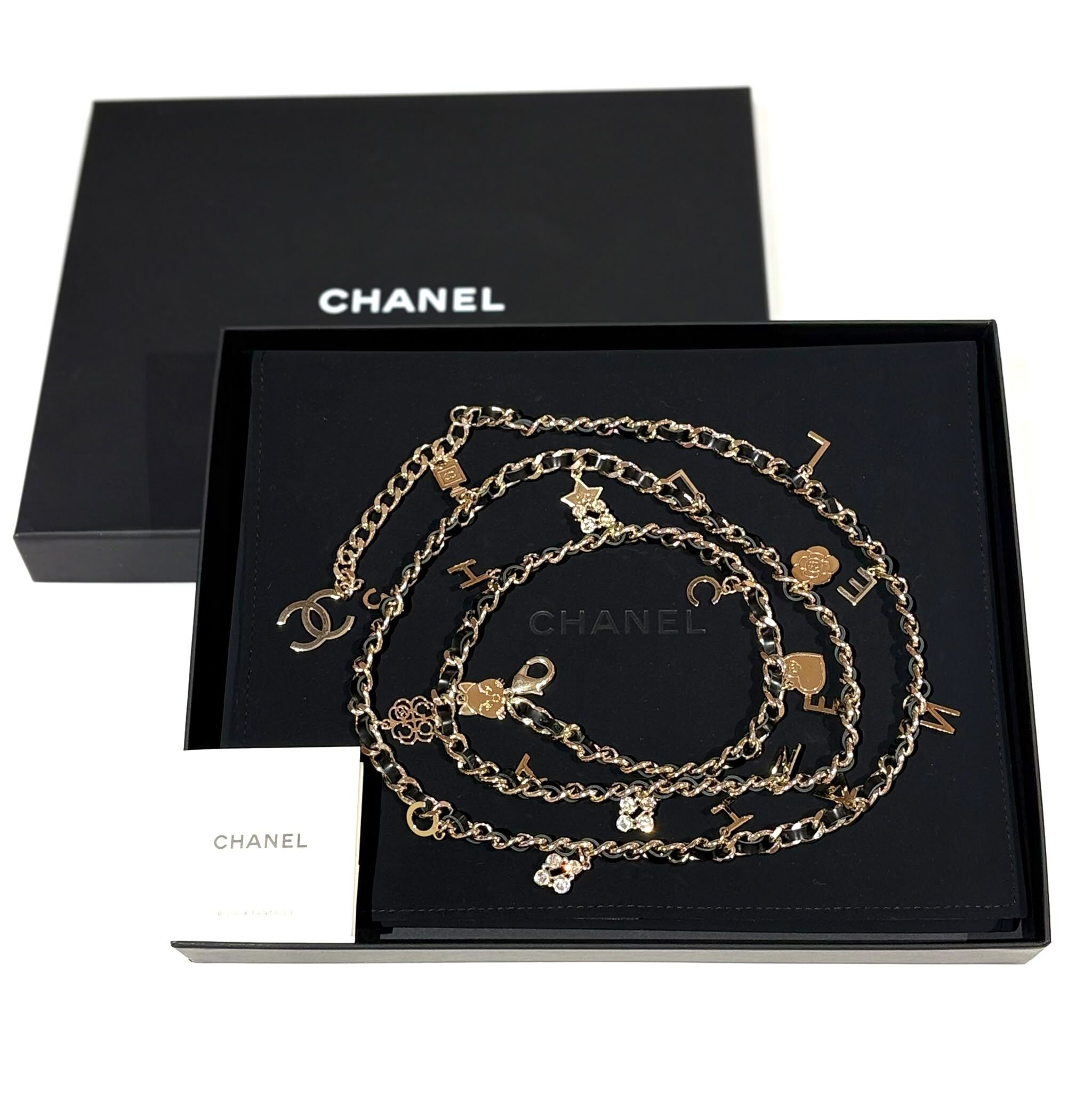 99%NEW二手CHANEL頸鏈/腰鏈 Interlocking CC Logo Waist Belt  Black 黑色皮穿鏈淡金色 #香榭站正品