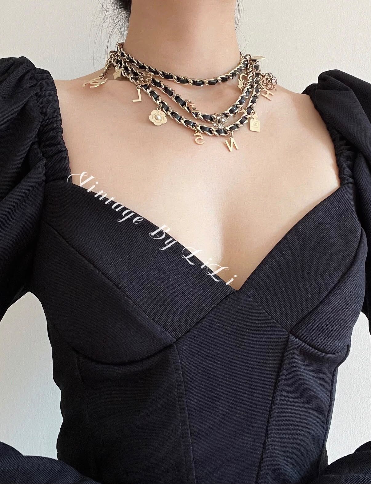 99%NEW二手CHANEL頸鏈/腰鏈 Interlocking CC Logo Waist Belt  Black 黑色皮穿鏈淡金色 #香榭站正品