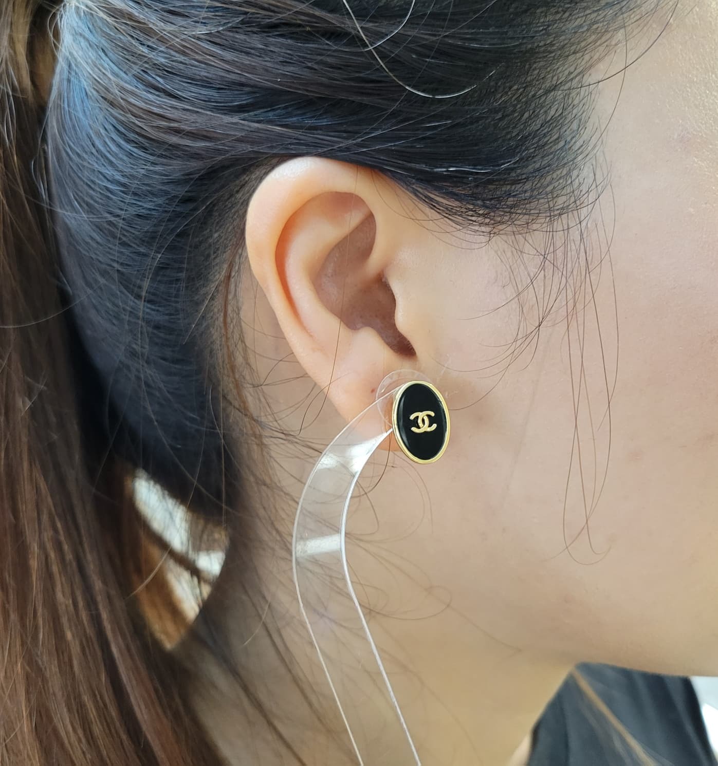 CHANEL AB1050 CIRCLE BLACK EARRINGS