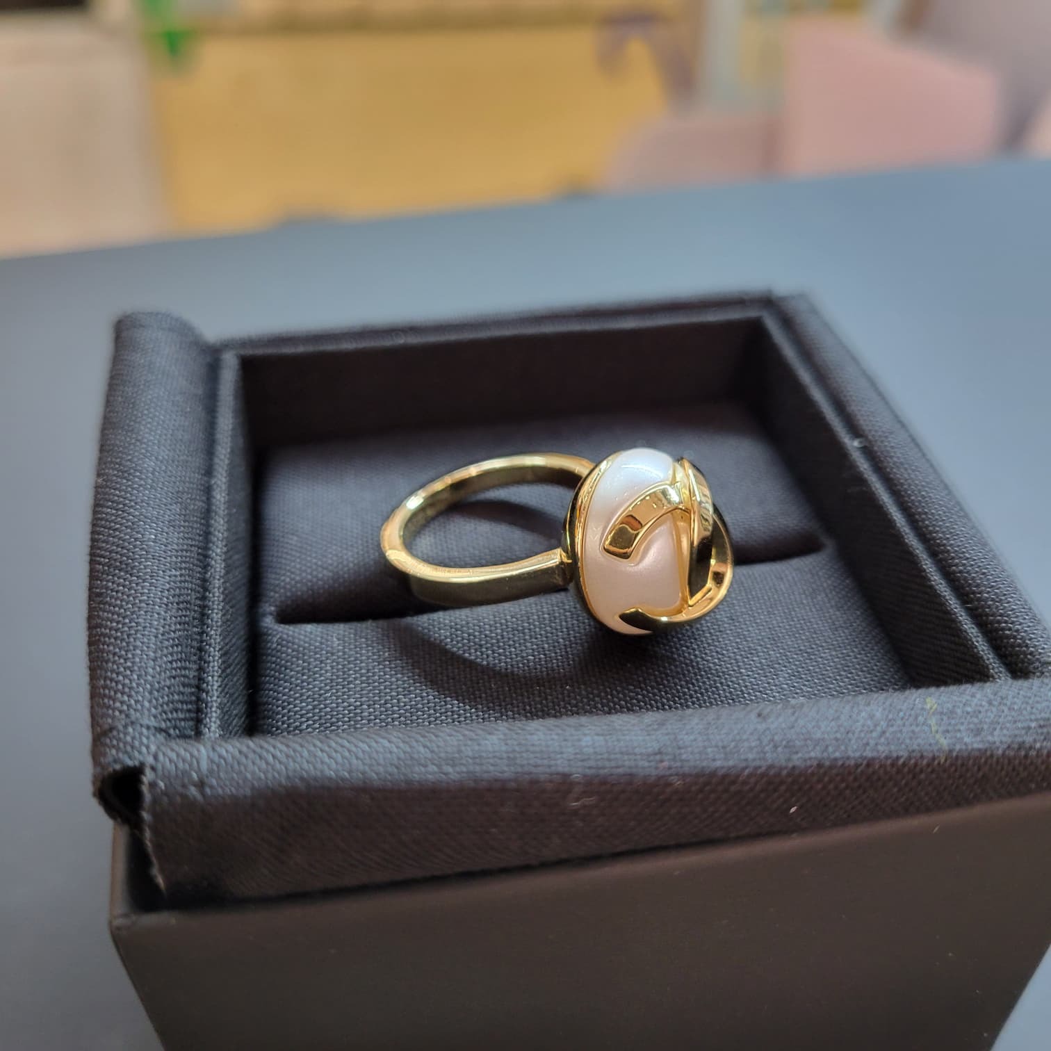 CHANEL ABH962 PEARL GOLD RING SIZE 54