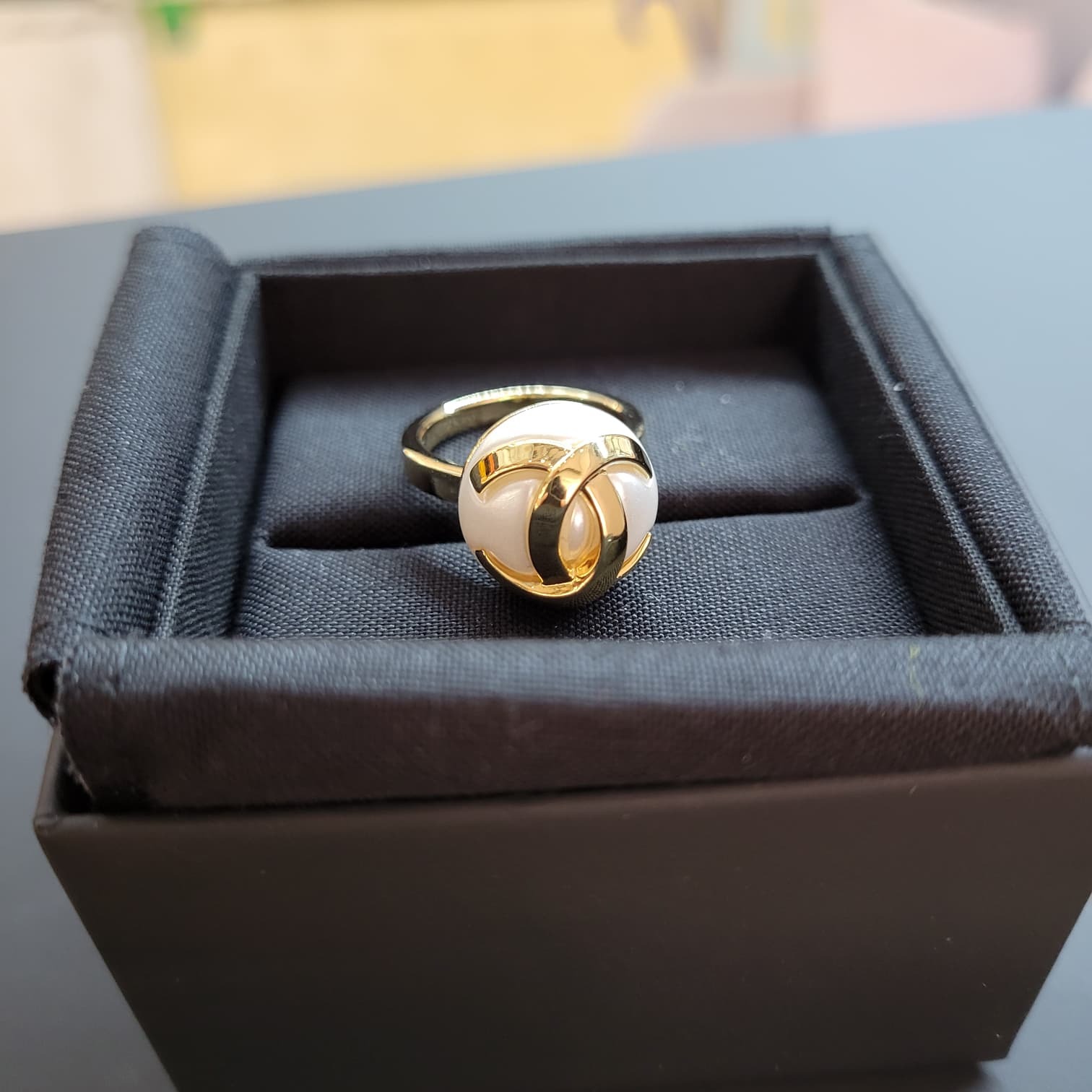 CHANEL ABH962 PEARL GOLD RING SIZE 54