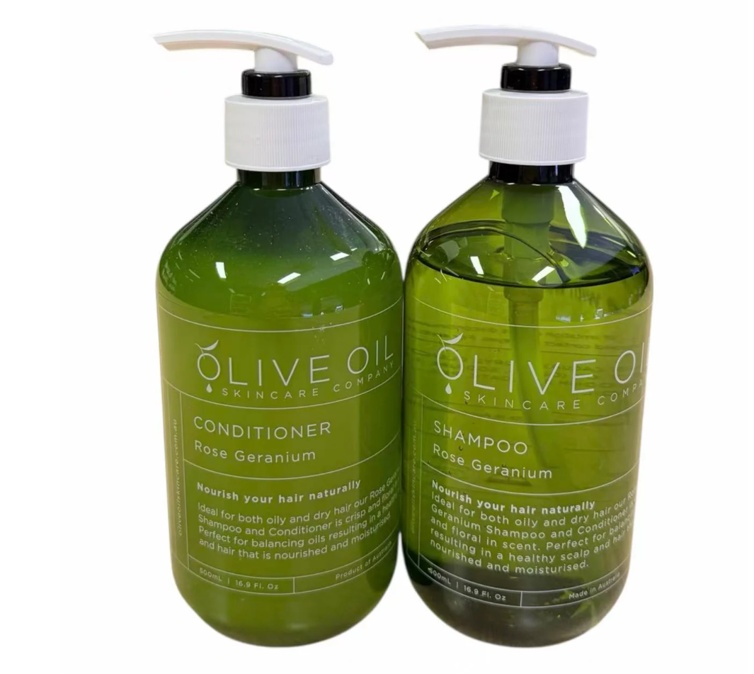 MM260801 - L16 Olive Oil Shampoo Rose Geranium 500ml EXP: 1月-28 + Olive Oil Conditioner Rose Geranium 500ml EXP: 1月-28"