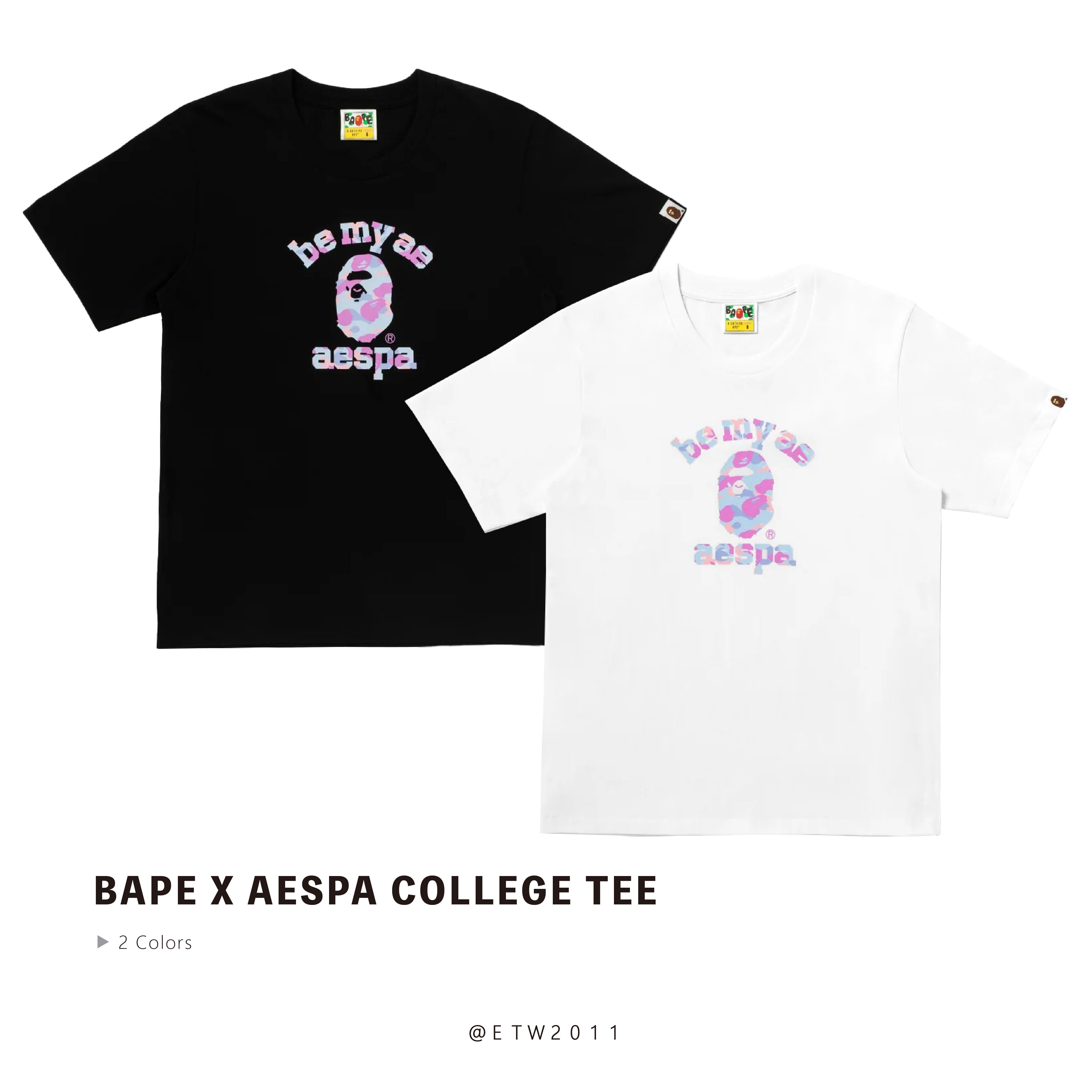 ☆ETW☆【EASY TO WEAR】BAPE X aespa College Tee 猿人 聯名 大學 男版 短T