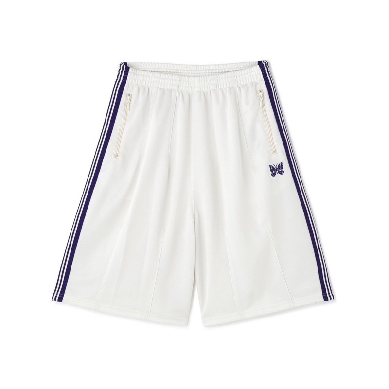 NEEDLES 別注款 H.D. TRACK PANTS SHORTS "POLY SMOOTH" 寬版短褲 刺繡蝴蝶 白紫 SX1522-IE [台灣現貨]
