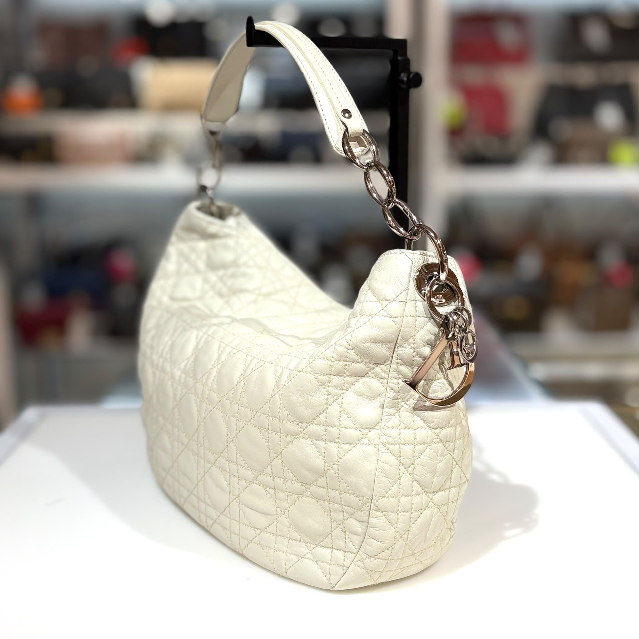 98%NEW二手LADY DIOR單肩包 Shoulder Bag 白色小羊皮銀扣 #香榭站正品