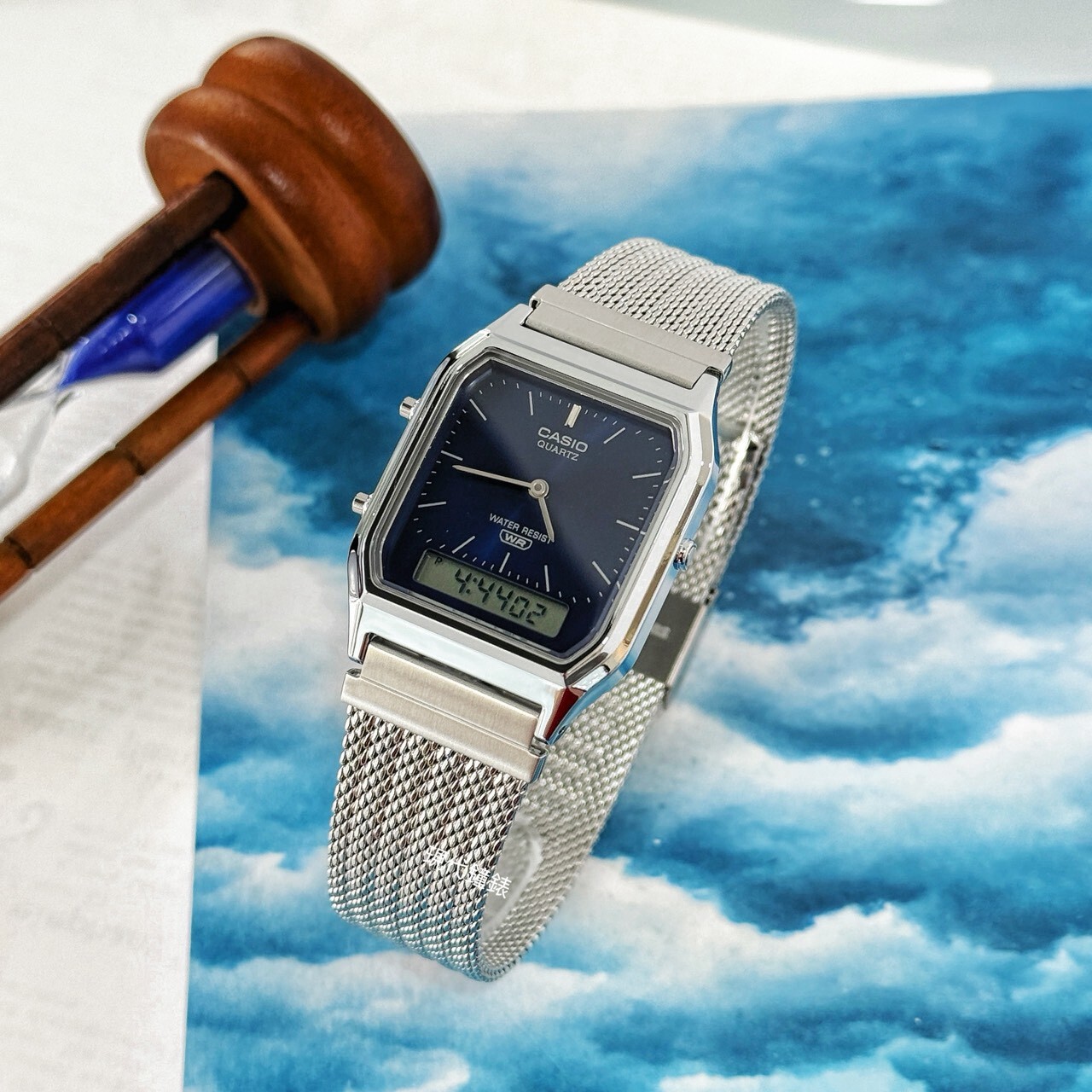 【CASIO 卡西歐】日系經典-網格編織雙顯中性錶 AQ-230EM-2A 29.8mm 現代鐘錶