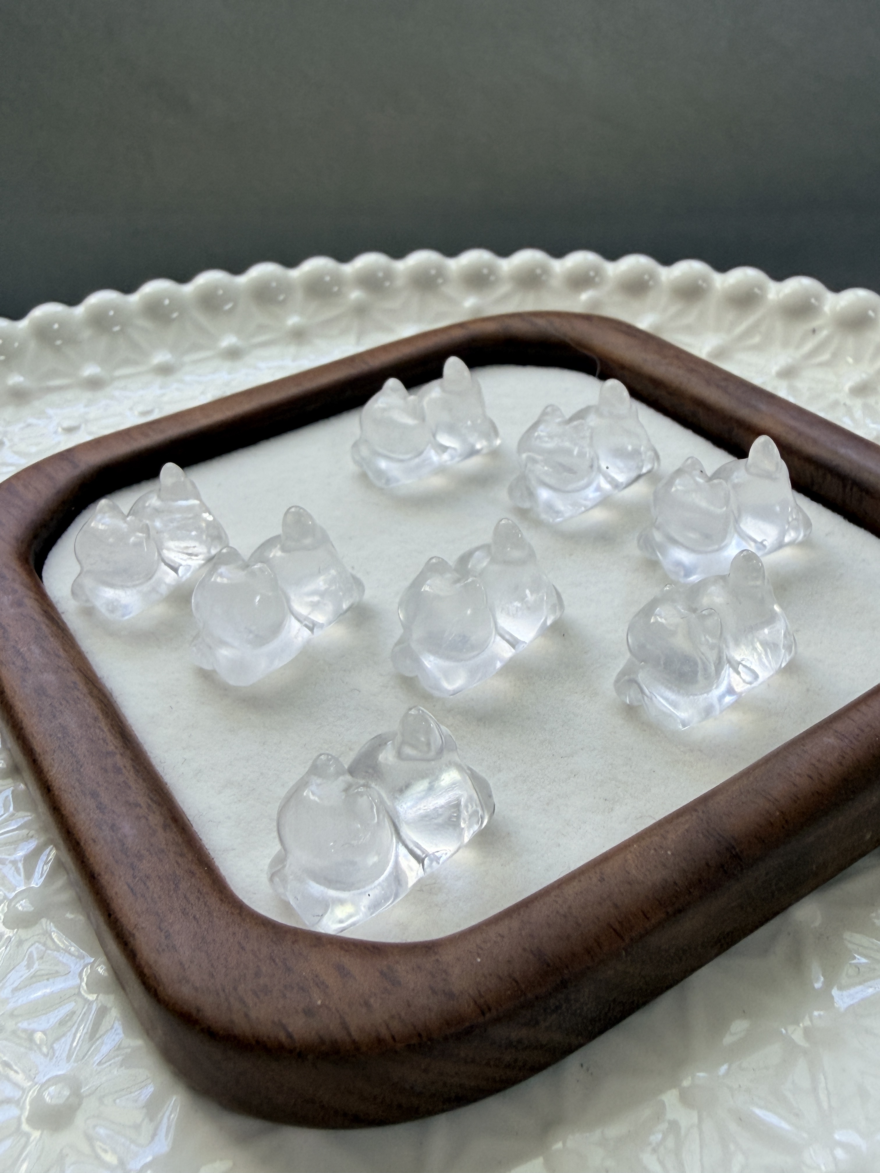 白水晶趴趴貓雕刻件  DIY通孔｜ 淨化 頂輪