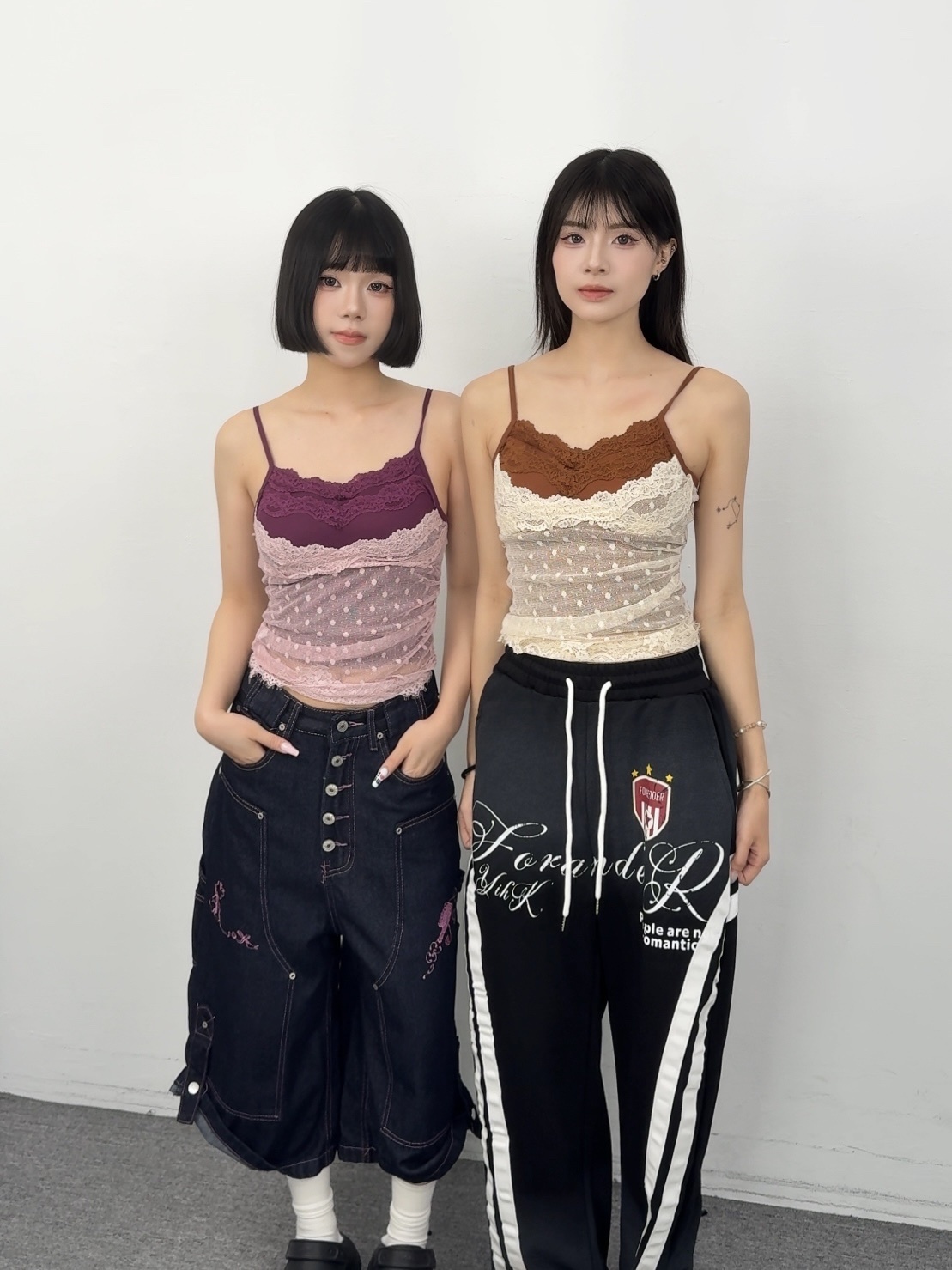 K10現貨韓系拼接感胸墊蕾絲背心