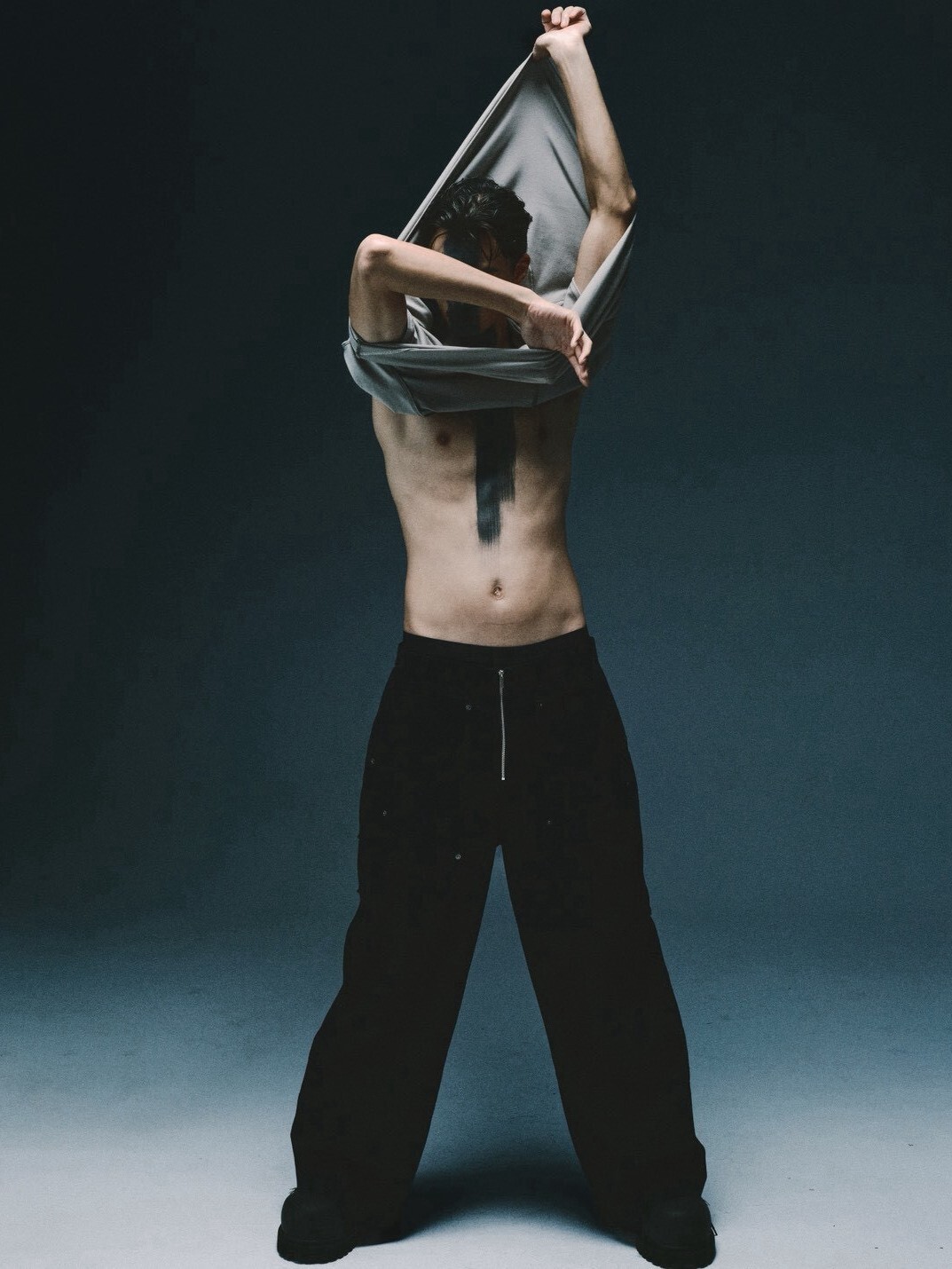 RE VER'S 水洗黑單寧 立體剪裁鎗黑五金褲 Wide Patched Trousers