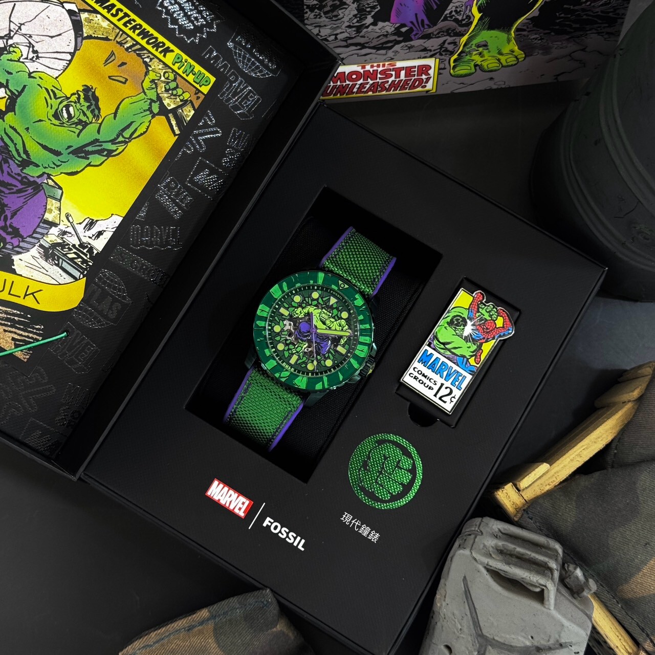 【FOSSIL】Marvel x Fossil 聯名浩克雷霆一擊紀念腕錶 LE1246SET 45mm 現代鐘錶