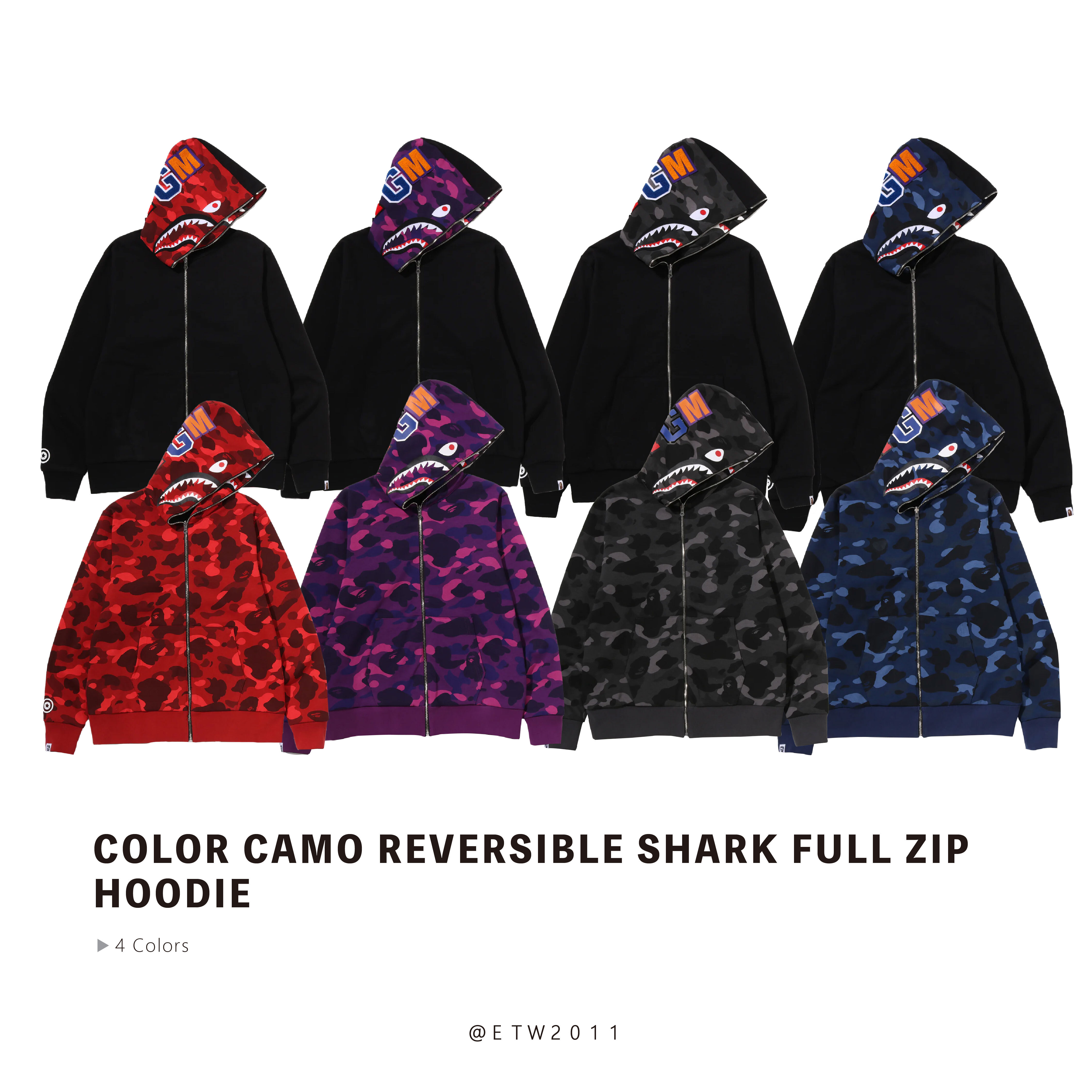 ☆ETW☆【EASY TO WEAR】BAPE Color Camo Reversible Shark Full Zip Hoodie 猿人 迷彩 連帽外套 雙面