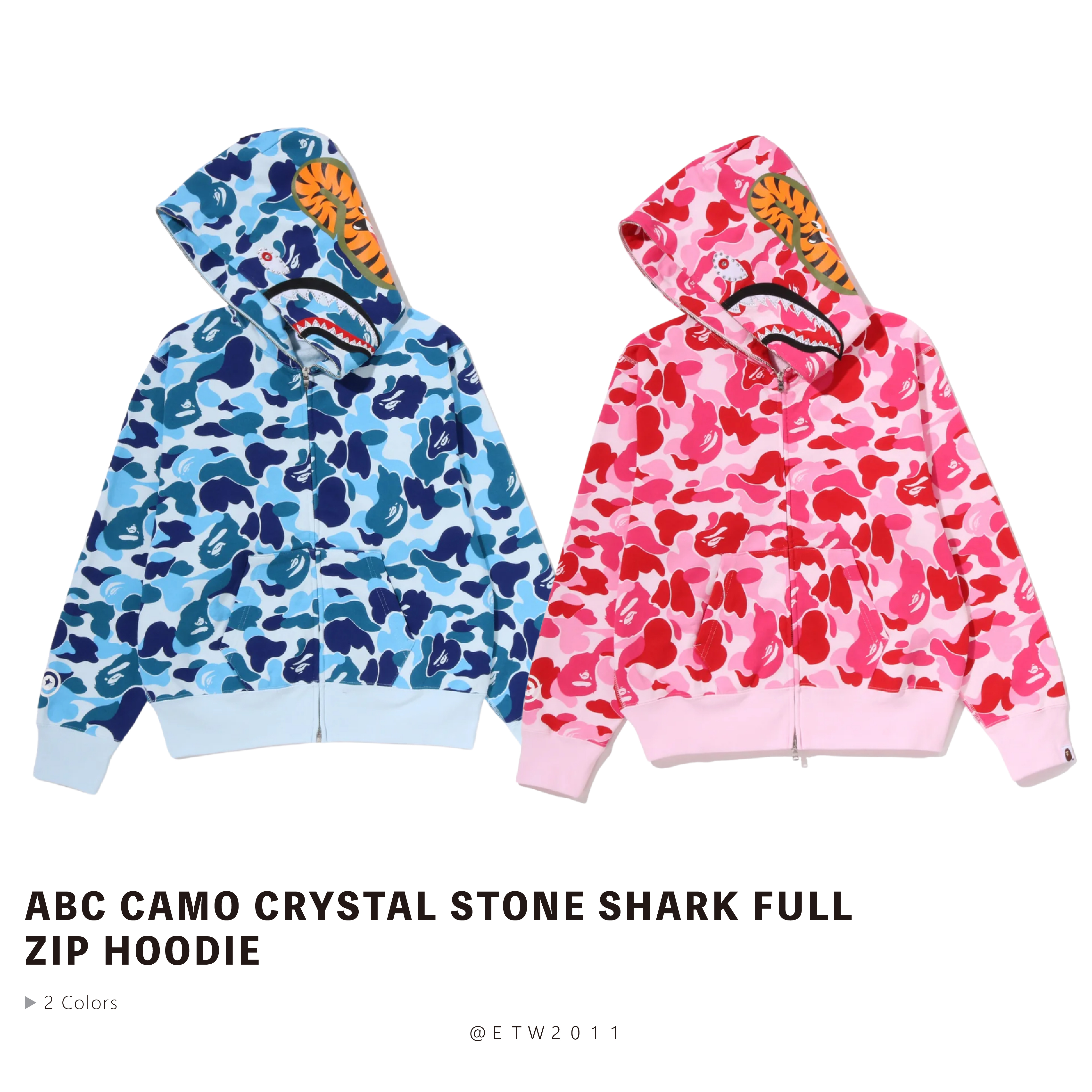 ☆ETW☆【EASY TO WEAR】BAPE ABC CAMO CRYSTAL STONE SHARK FULL ZIP HOODIE 迷彩 水鑽 鯊魚 外套 女版