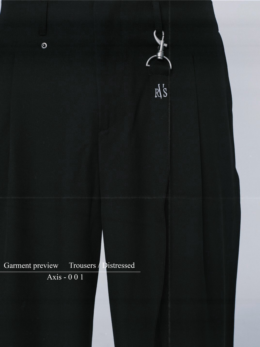 RE VER'S 可拆式刺繡織帶 寬鬆剪裁黑西裝長褲 Wide Trousers