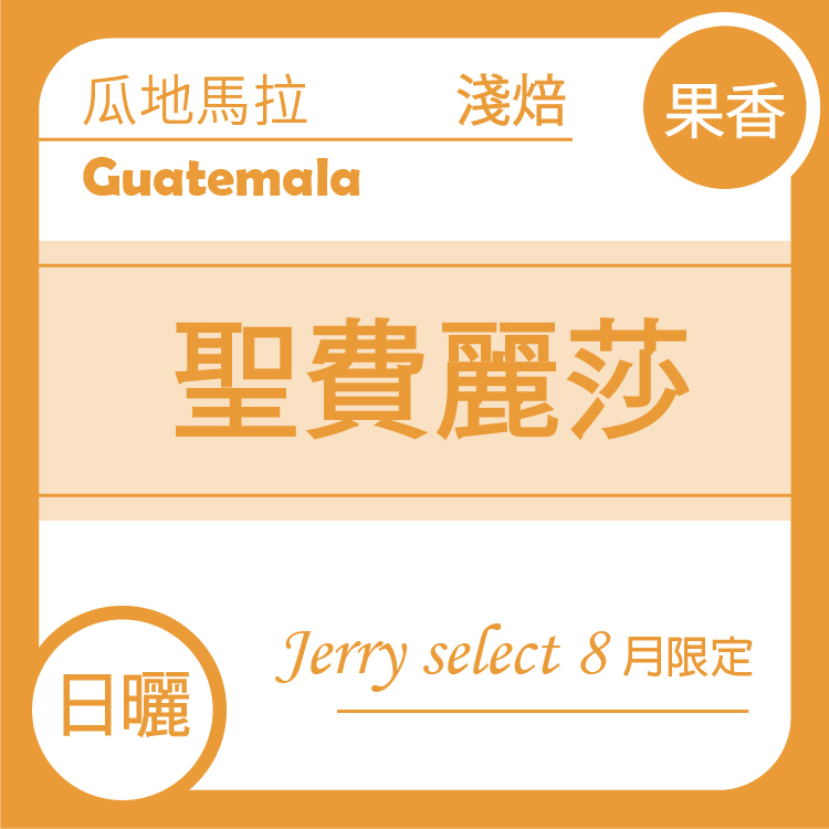 Jerry select 8月限定【瓜地馬拉  聖費麗莎莊園 藝伎 】日曬
