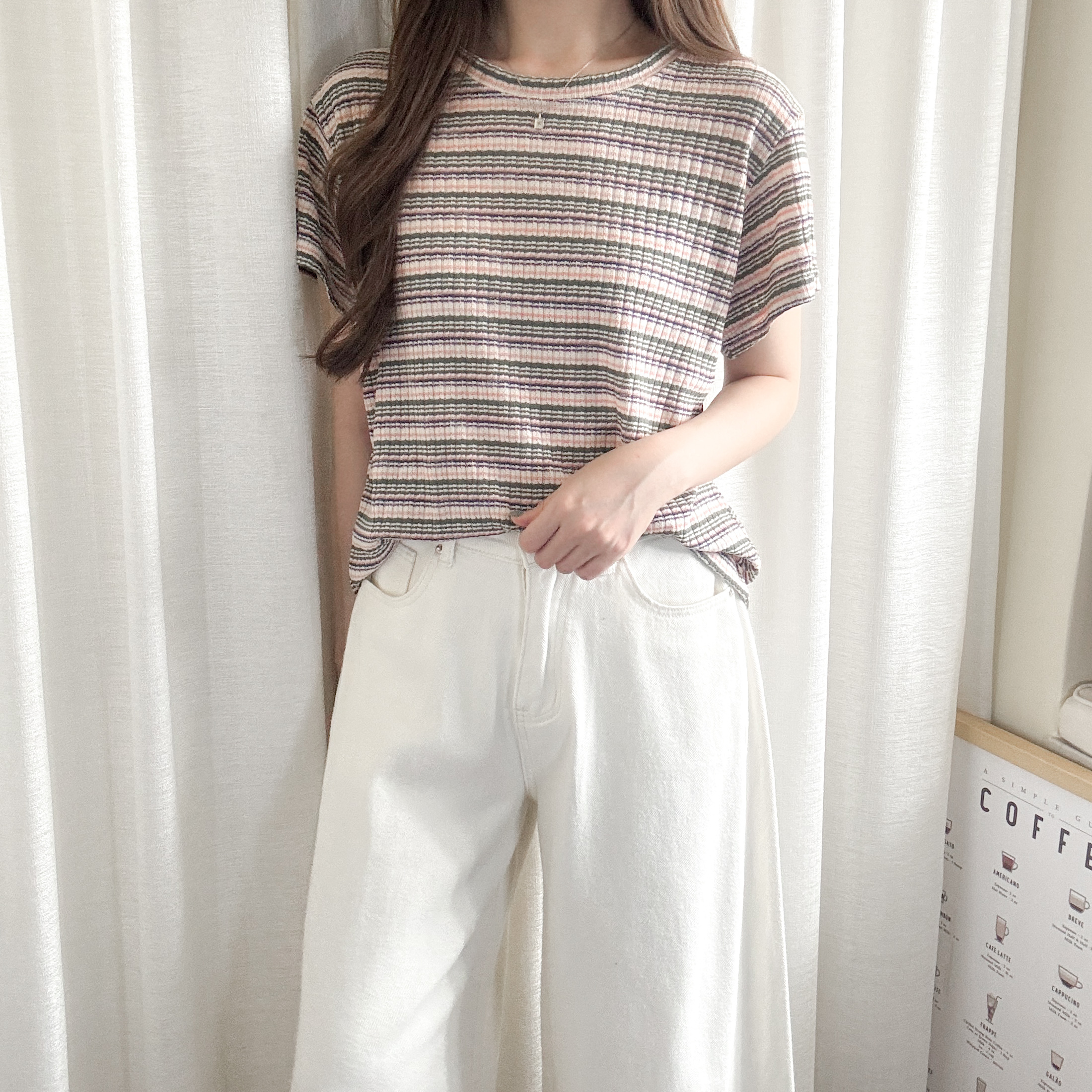 糖果色彩間短䄂上衣