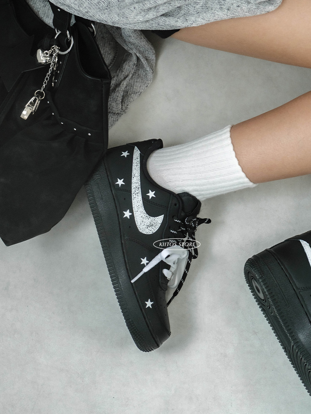 【預購】NIKE AIR FORCE 1 星際武士 潑墨 雙鞋帶 星武士 點綴 全黑鞋 訂製款