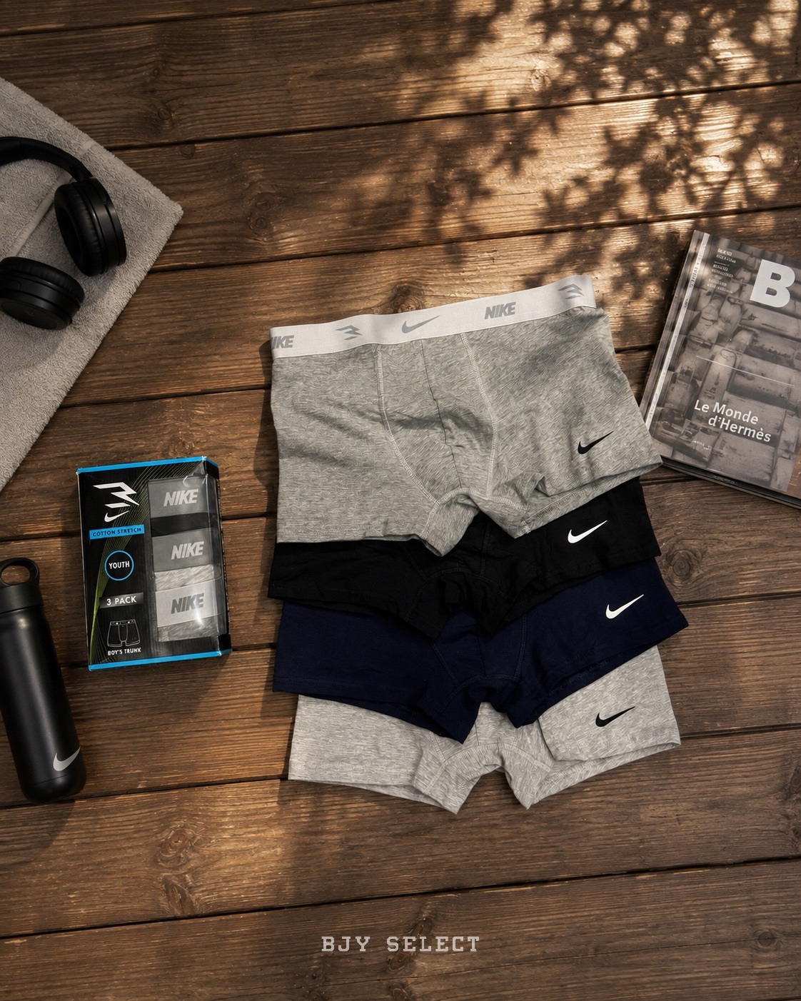 #預購 NIKE logo 貼身平口內褲 青少年 三件一組 顏色隨機出貨