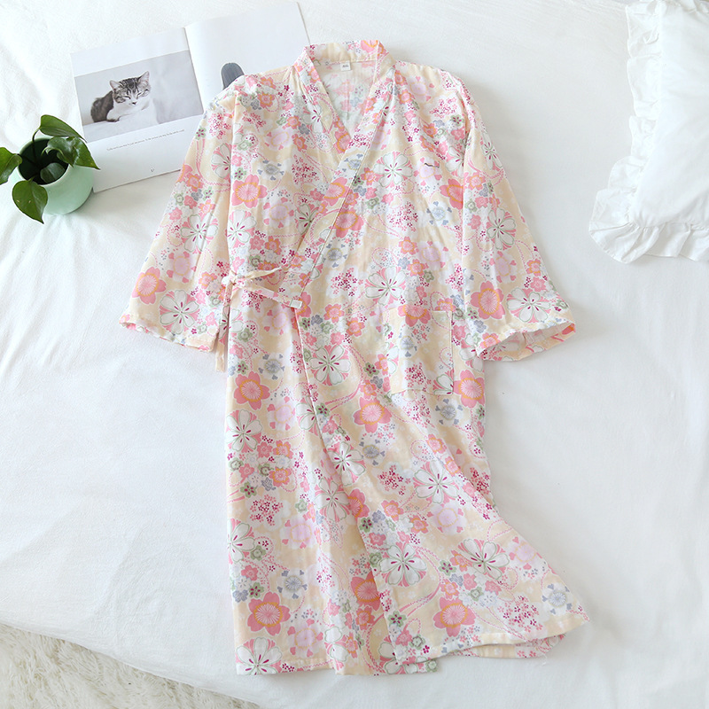 【藍底櫻花】日系清新和服式長版和服浴衣