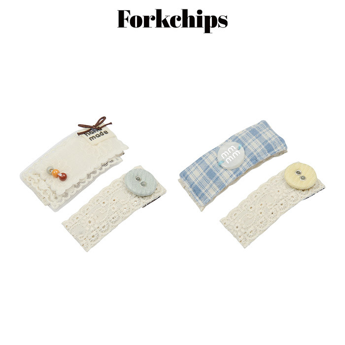 正韓秋FORK CHIPS 格子蕾絲髮夾4入