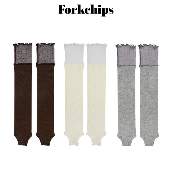 正韓秋FORK CHIPS 三色蕾絲拼接長筒襪