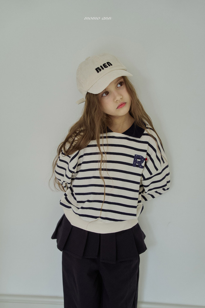 正韓秋momoann 條紋撞色領上衣