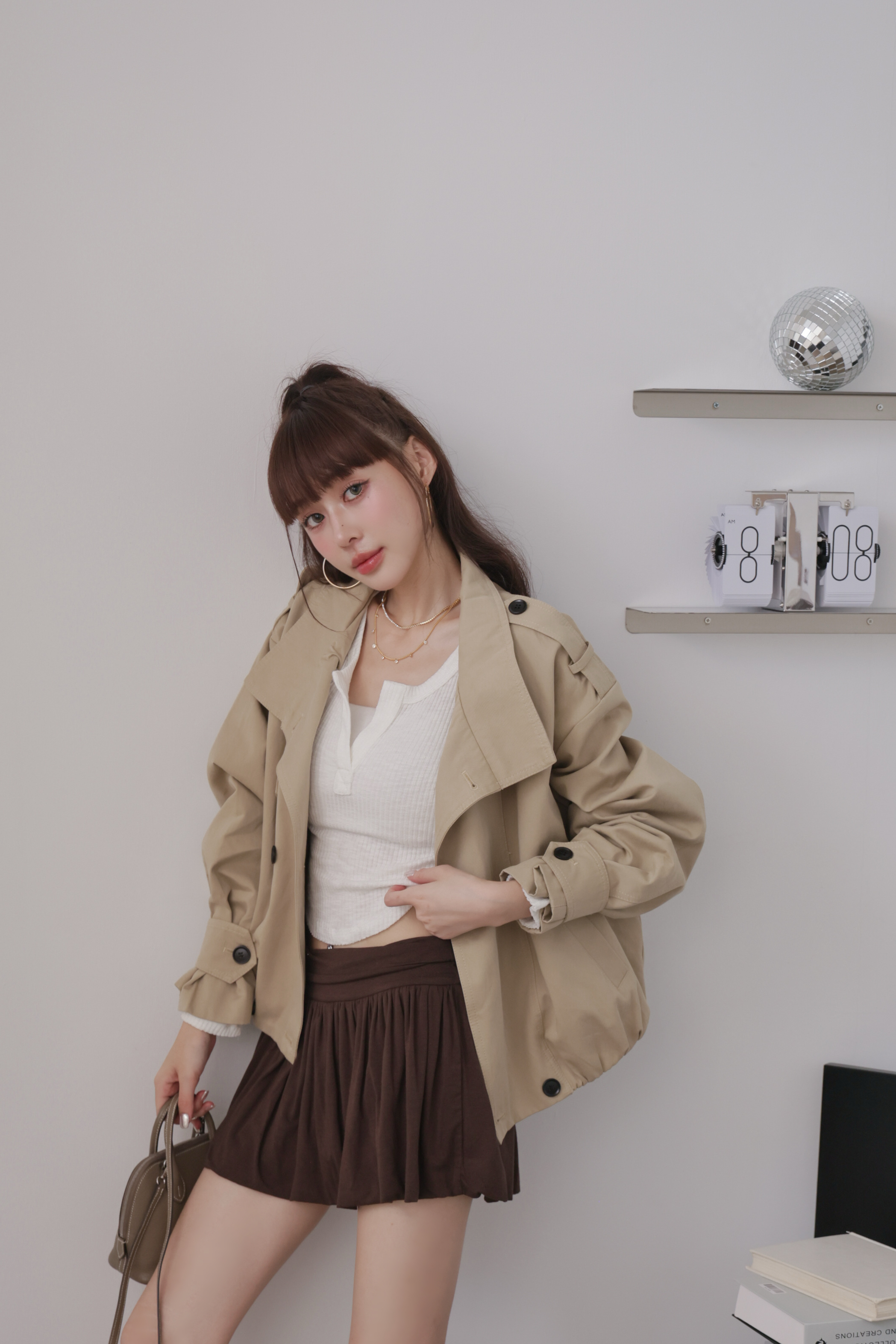 時髦俐落雙排釦風衣外套 R07
