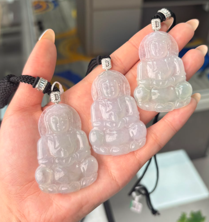 AB260708 - A96 天然A貨緬甸翡翠正冰幻彩翡翠觀音吊墜繩鏈 AD221（一物一證書）（9月底到貨只限尖沙咀門店自取不包郵）