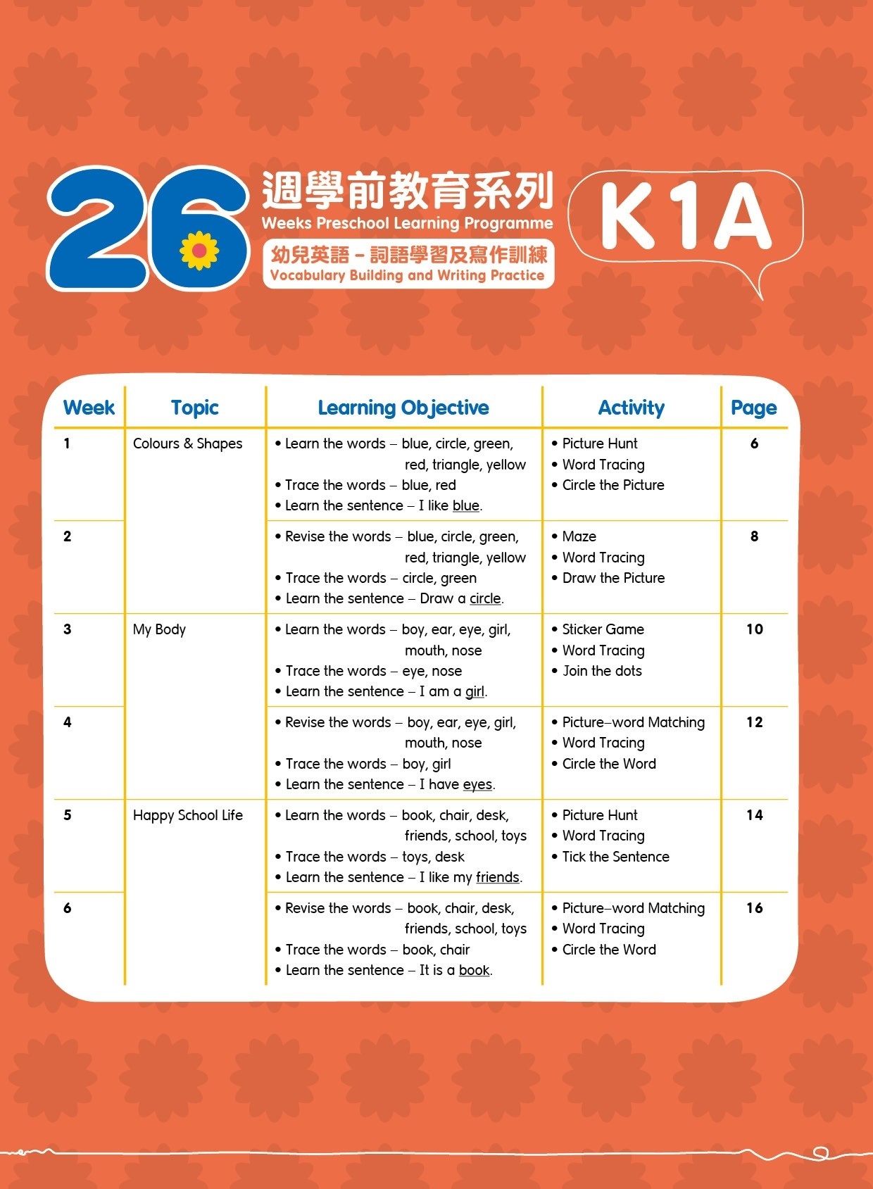 【多買多折】26週學前教育系列：幼兒英語 - 詞語學習及寫作訓練 K1A