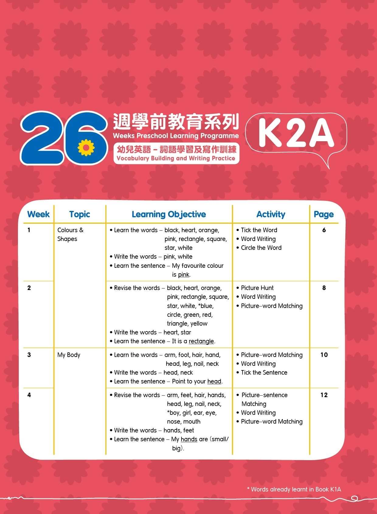 【多買多折】26週學前教育系列：幼兒英語 - 詞語學習及寫作訓練 K2A