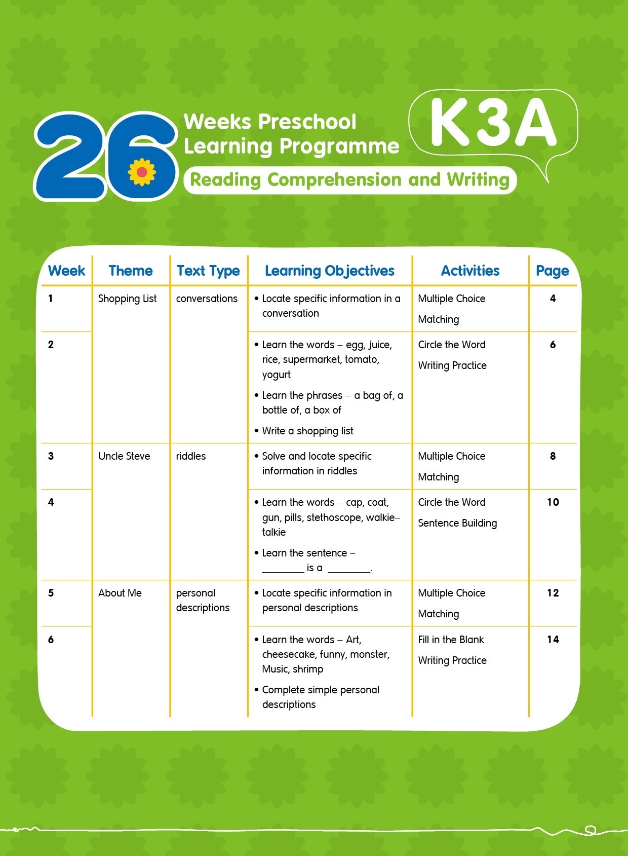 【多買多折】26週學前教育系列 - 幼兒英語 - 閱讀理解及寫作  (K3A)
