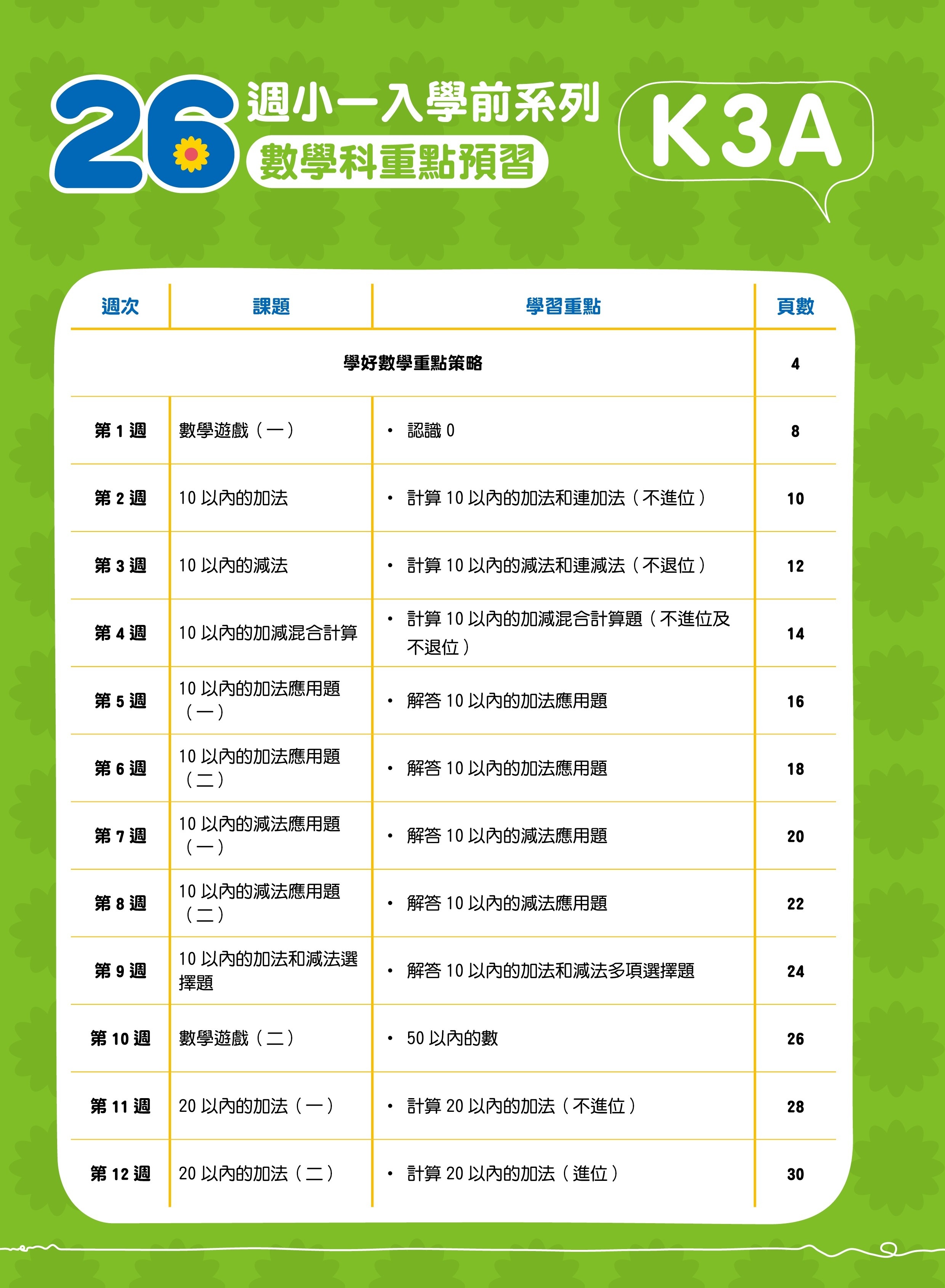 【多買多折】26週小一入學前系列數學科重點預習 K3A
