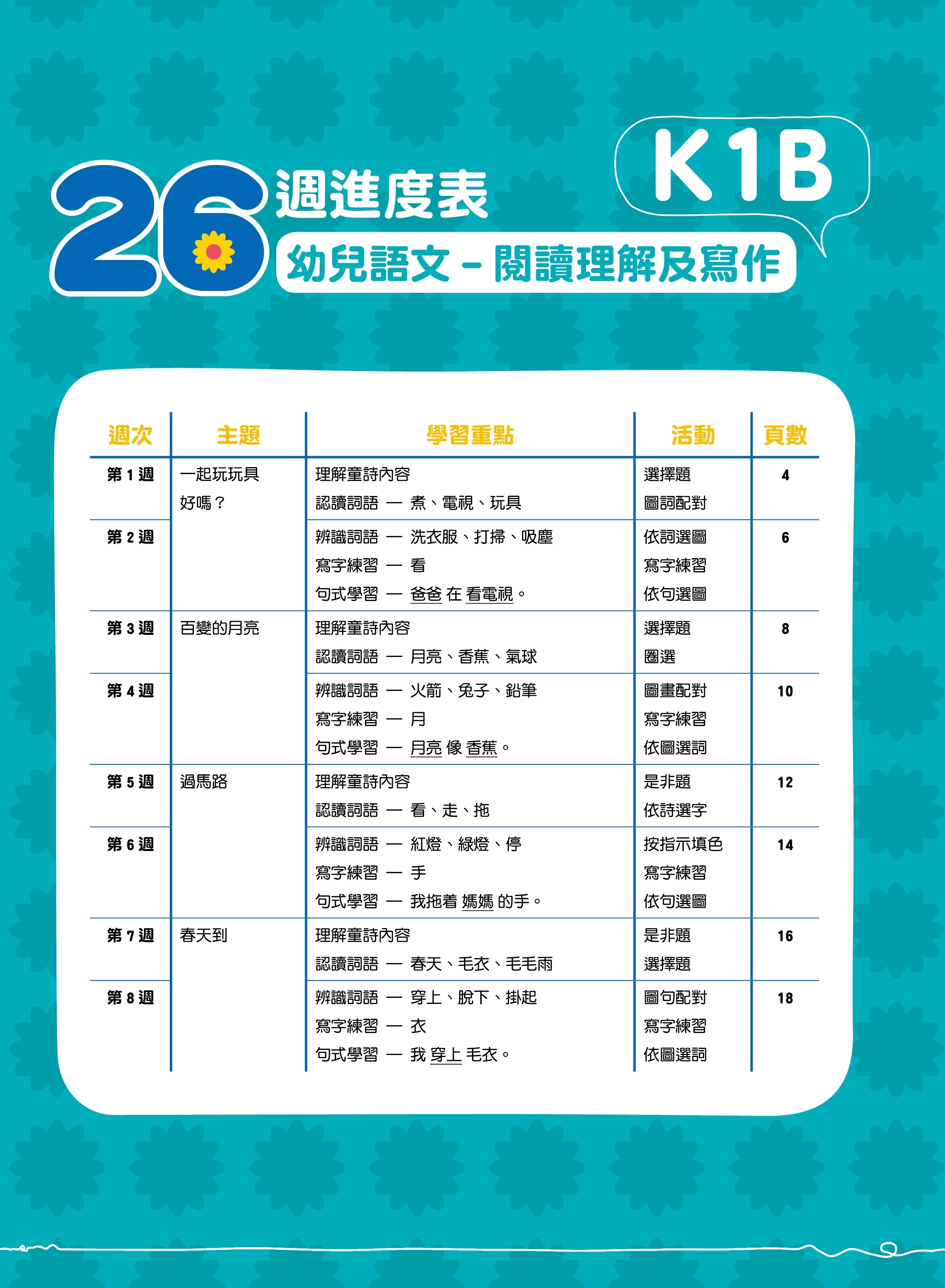 【多買多折】26週學前教育系列  幼兒語文  閱讀理解及寫作 K1B