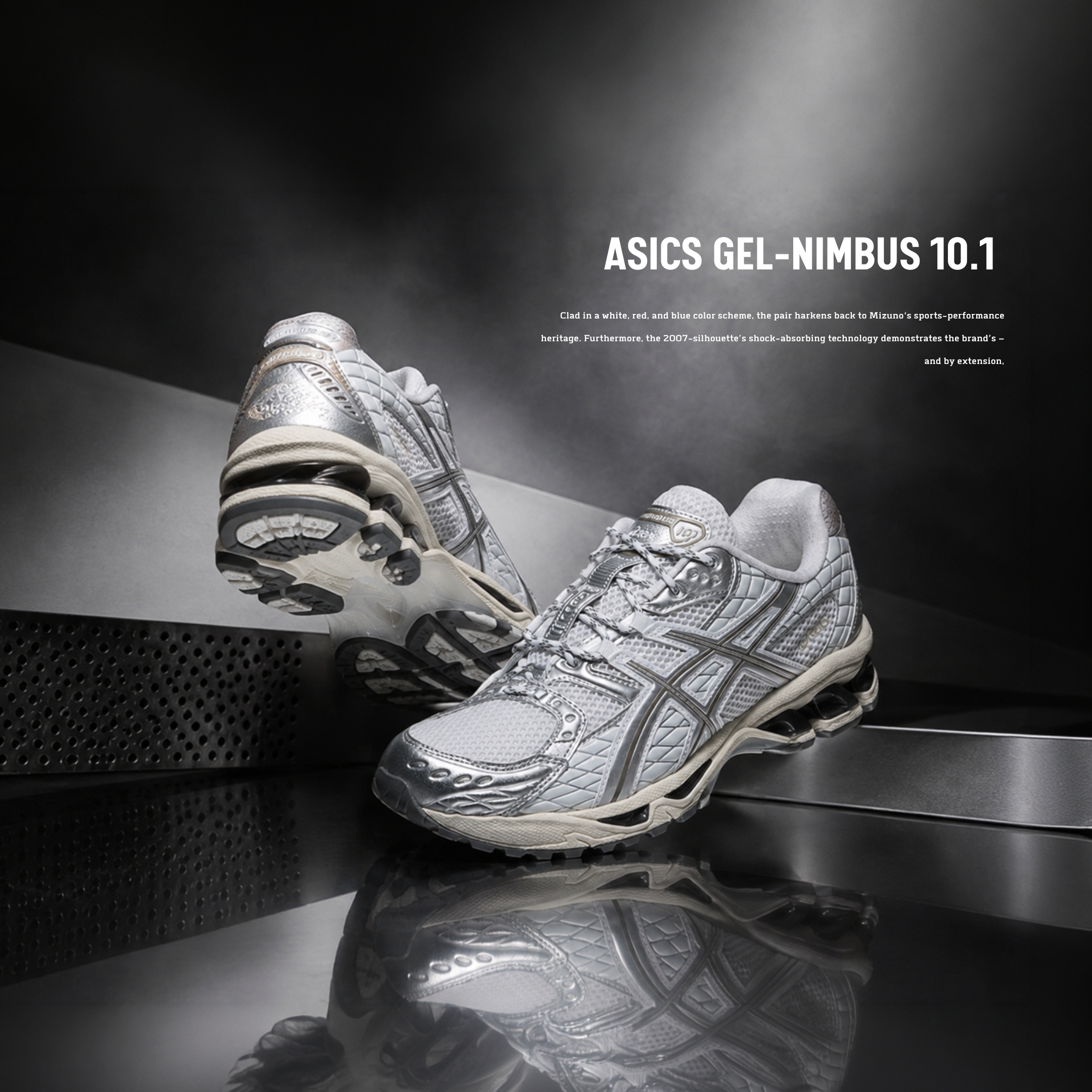 NICEDAY 代購 ASICS GEL-NIMBUS 10.1 白銀 銀 金屬 液態銀 蛇紋 機能 運動 慢跑 1203A761-102