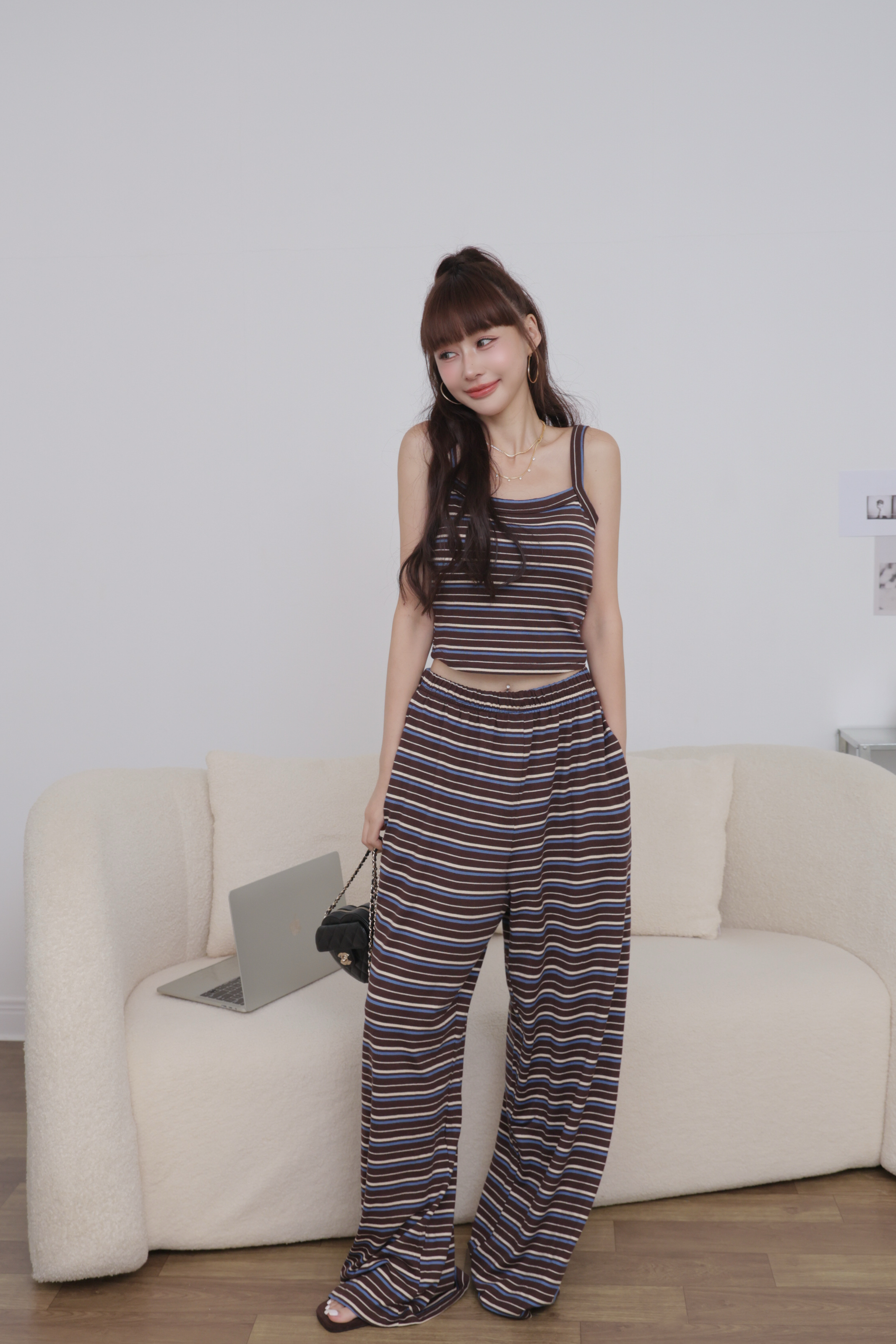 條紋Bra背心寬褲休閒套裝組 R23