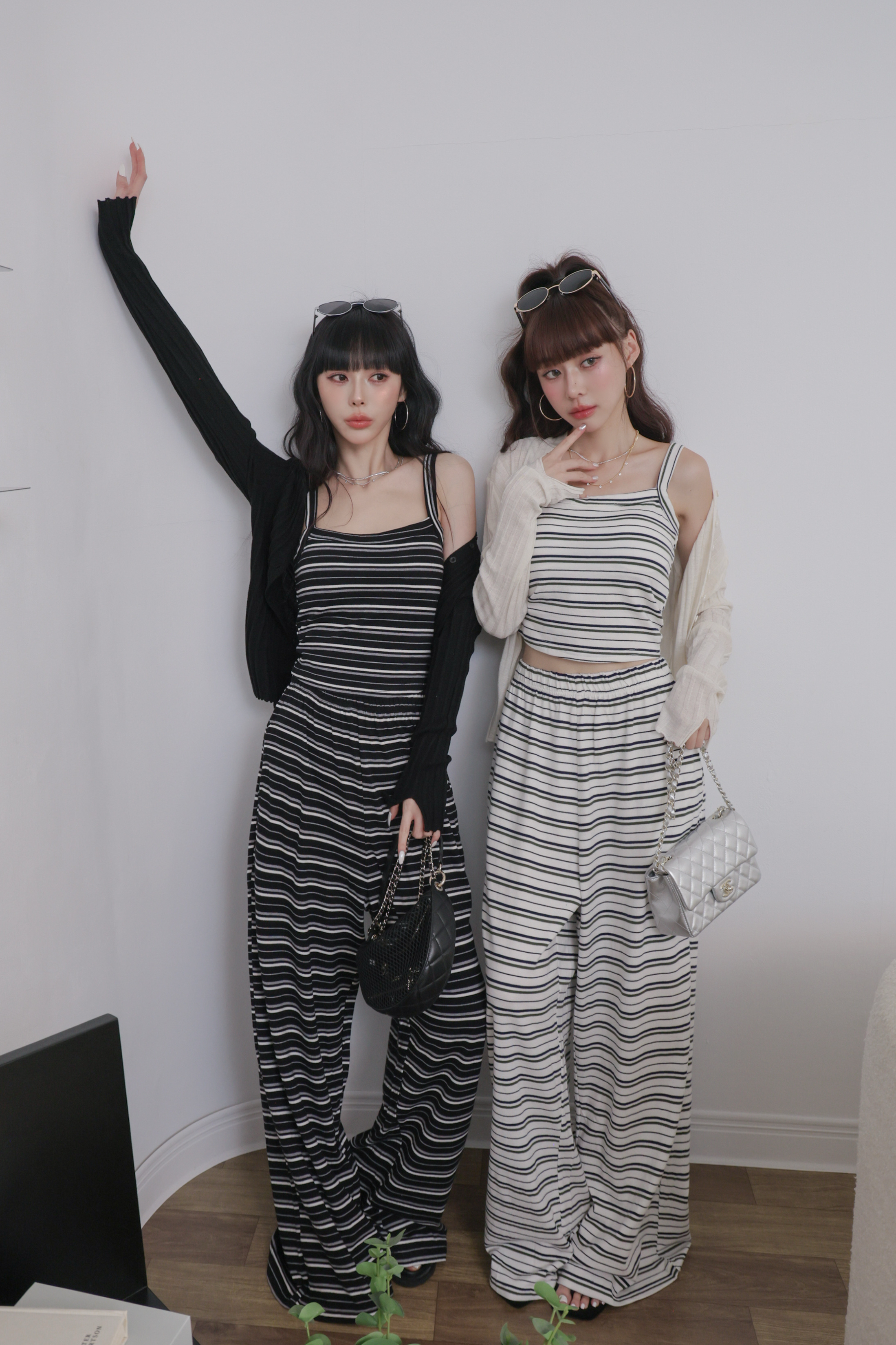 條紋Bra背心寬褲休閒套裝組 R23