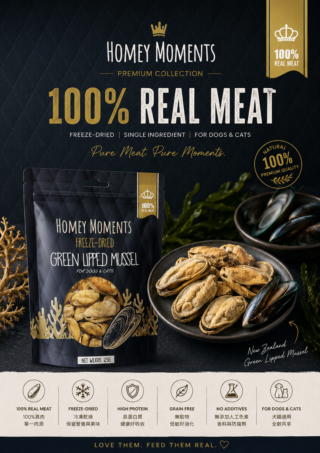 Homey Moments 凍乾綠唇青口 (125g)