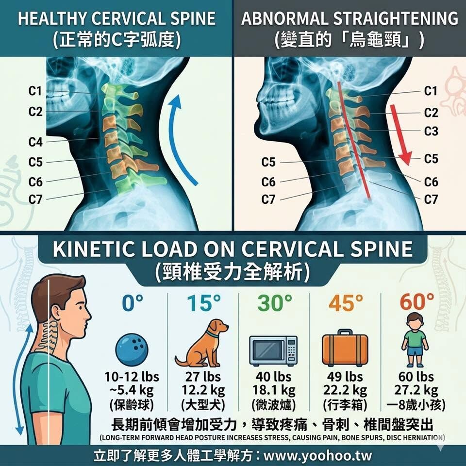烏龜頸是什麼?低頭族必看!改善頸椎壓力,從調整坐姿與工作環境開始-介紹圖